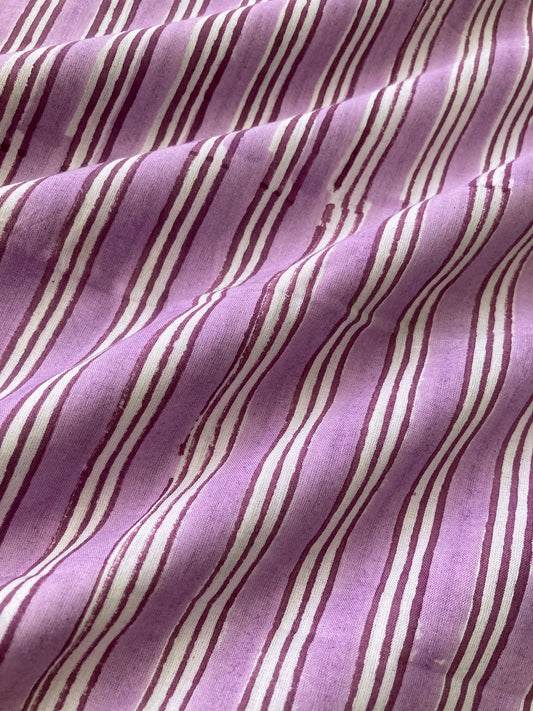 Hand Block Print Purple & White Striped Cotton Fabric  #273-1