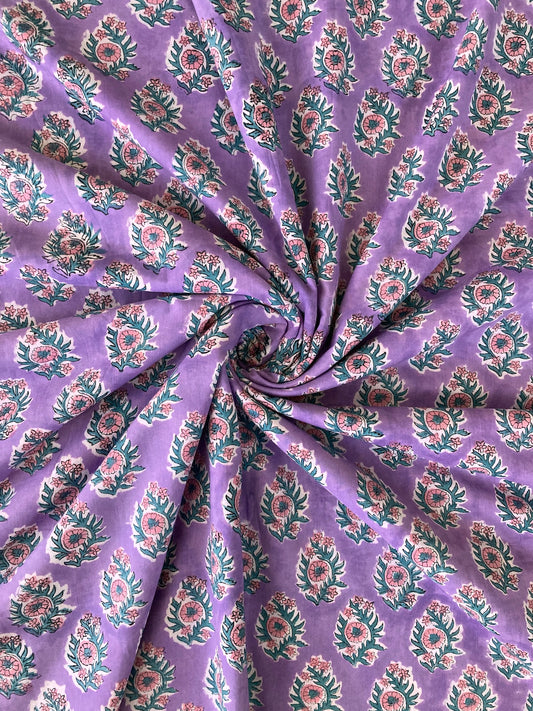 ハンドブロックプリント パープル 花柄 コットンプリント生地  #273-3