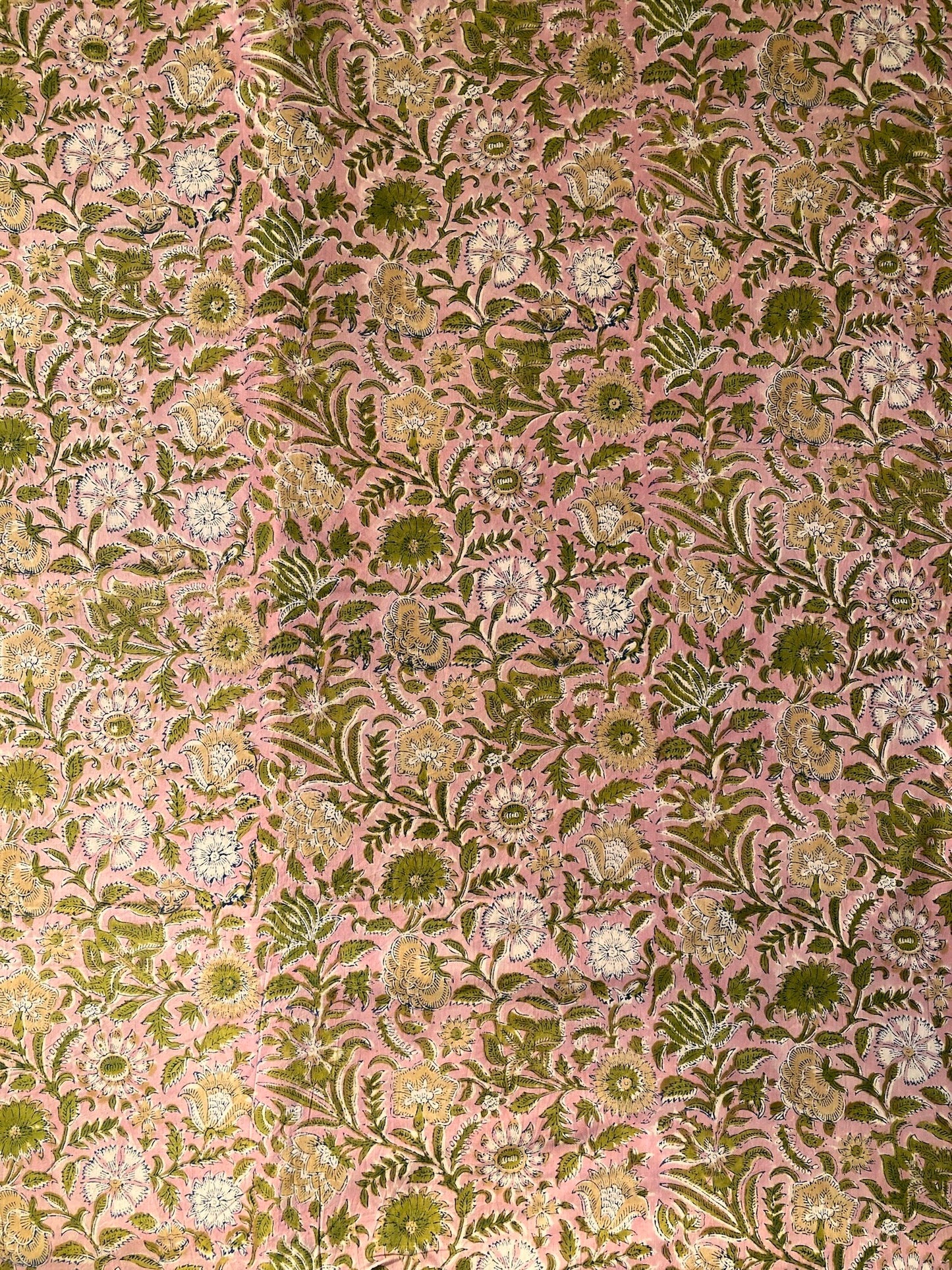 ハンドブロックプリント アンティーク ピンクお花柄 コットン生地 #273-6