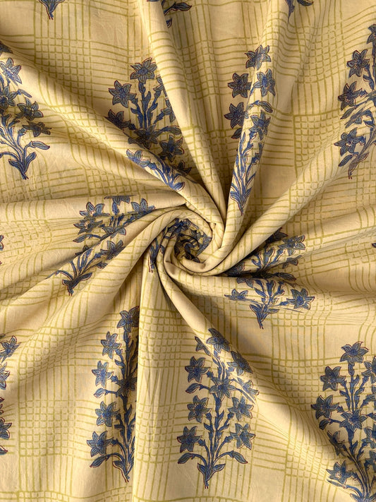 ハンドブロックプリント ナチュラル 大花柄 コットンプリント生地  #273-5