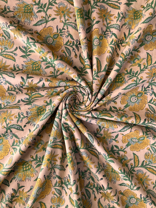 Hand Block Printed Cotton Fabric Rose Tan #273-8