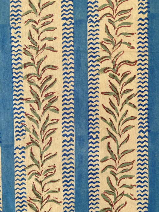 Hand Block Print Pink x Beige Stripes Cotton Fabric #310-2