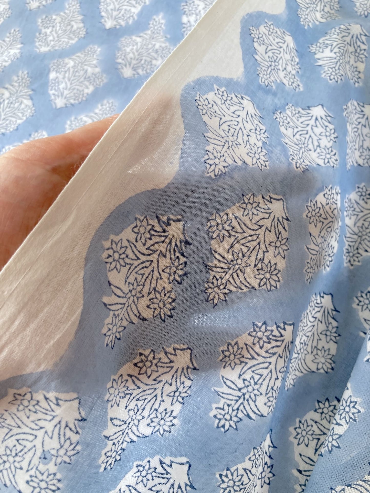 Hand Block Print Light Blue Cotton Fabric #310-12