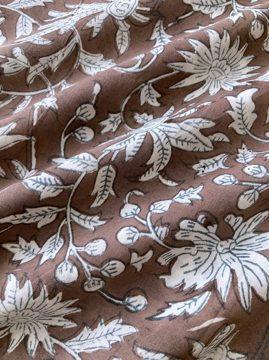 Hand Block Print Pink x Beige Stripes Cotton Fabric #310-2