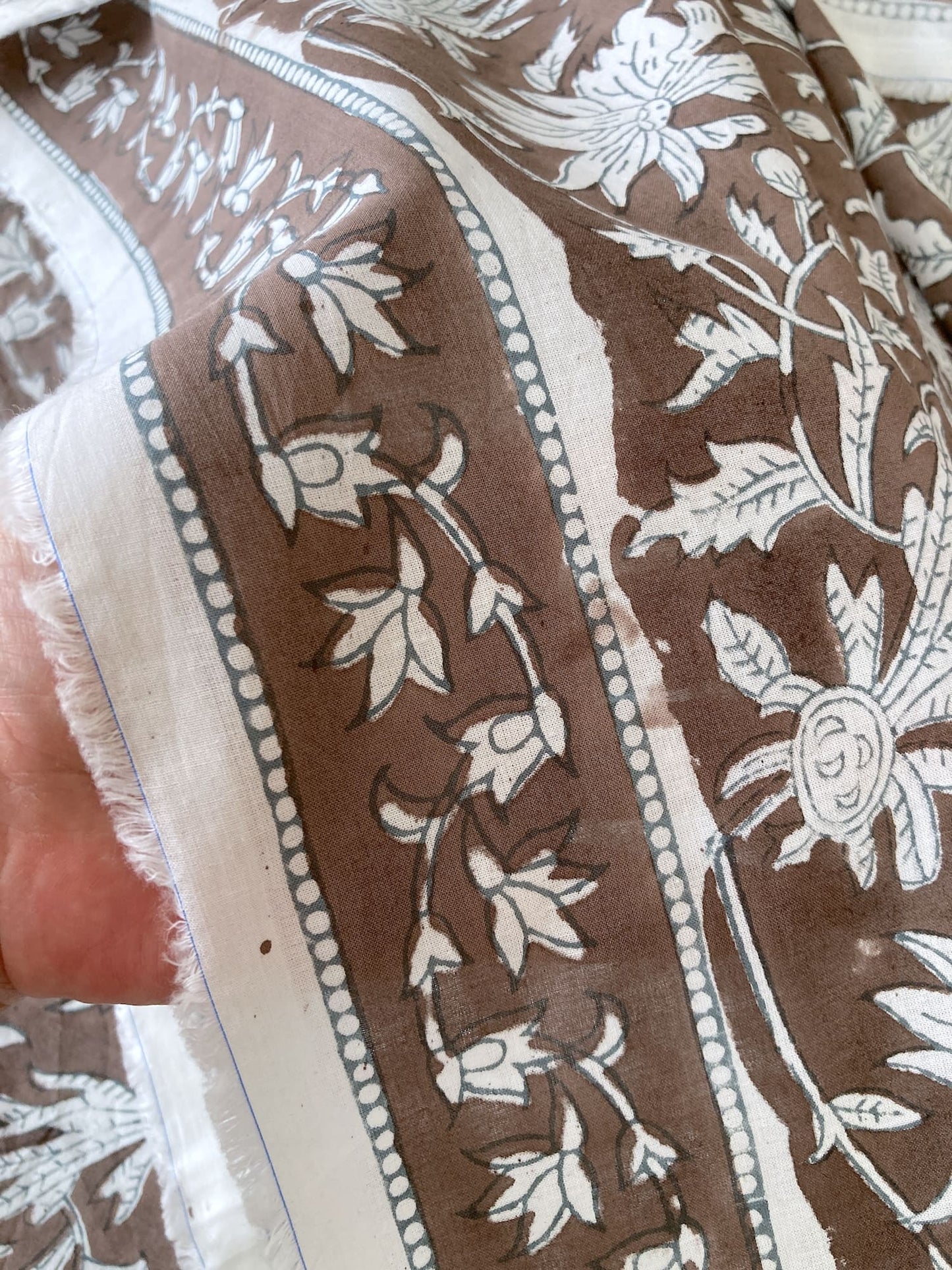 Hand Block Print Pink x Beige Stripes Cotton Fabric #310-2