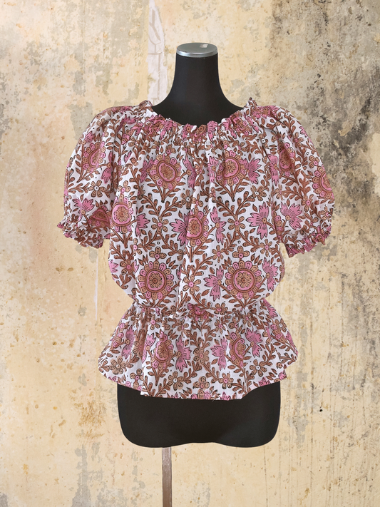 Sampleー Hand Block Print Puff Sleeve Blouse / Dress