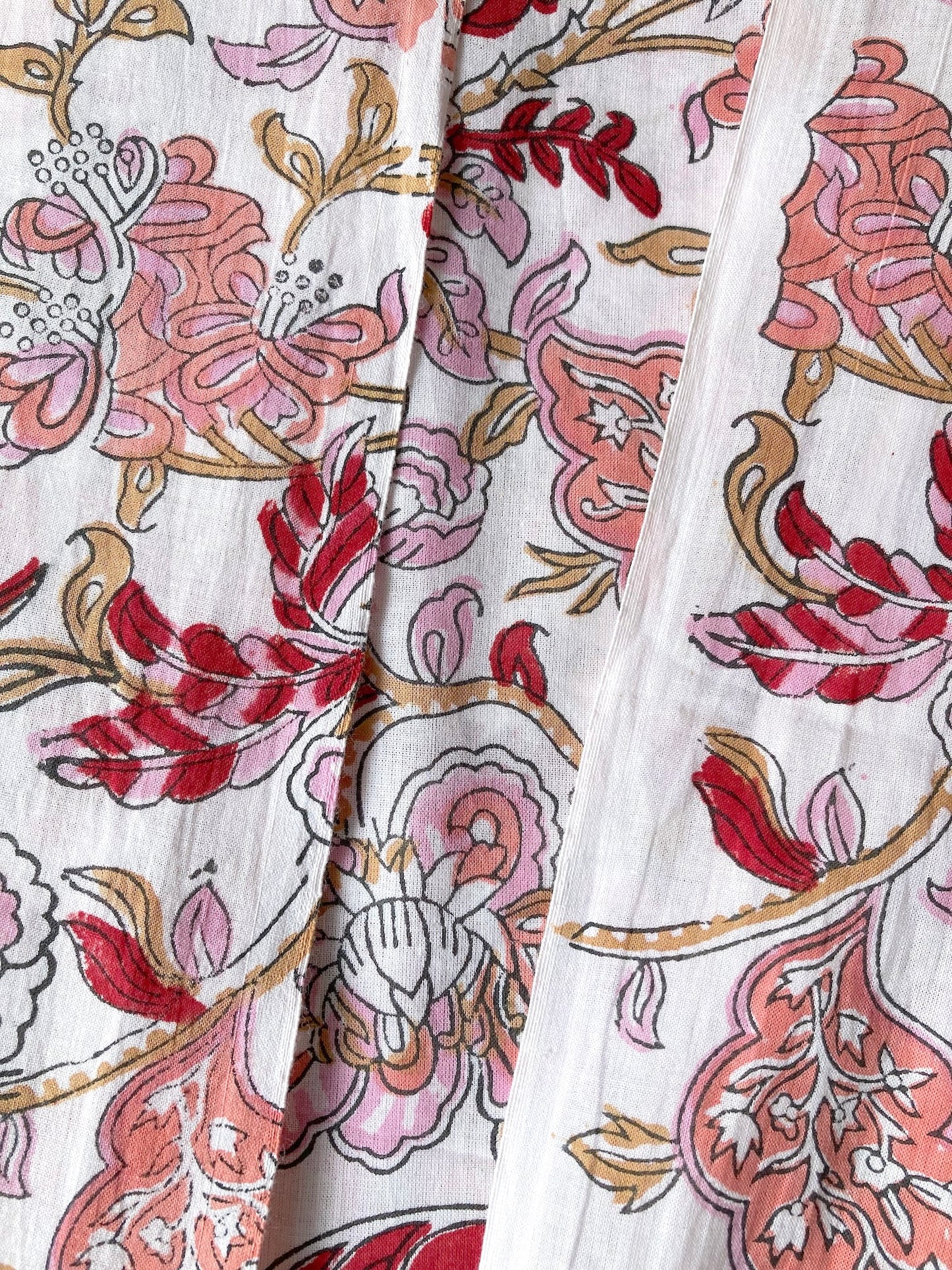 Hand Block Print Floral White Cotton Fabric #235-8