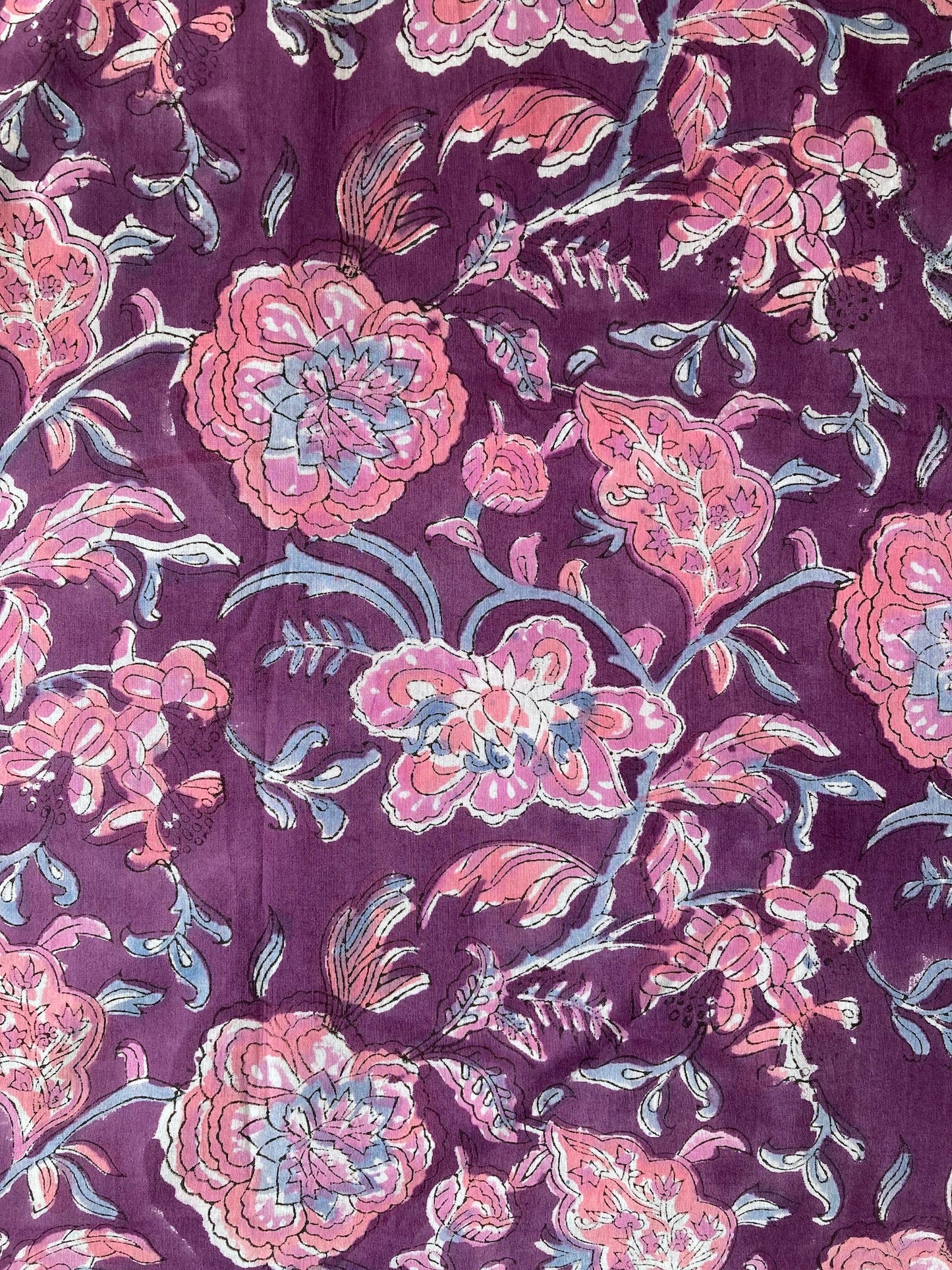 Hand Block Floral Print Purple Cotton Fabric #235-9