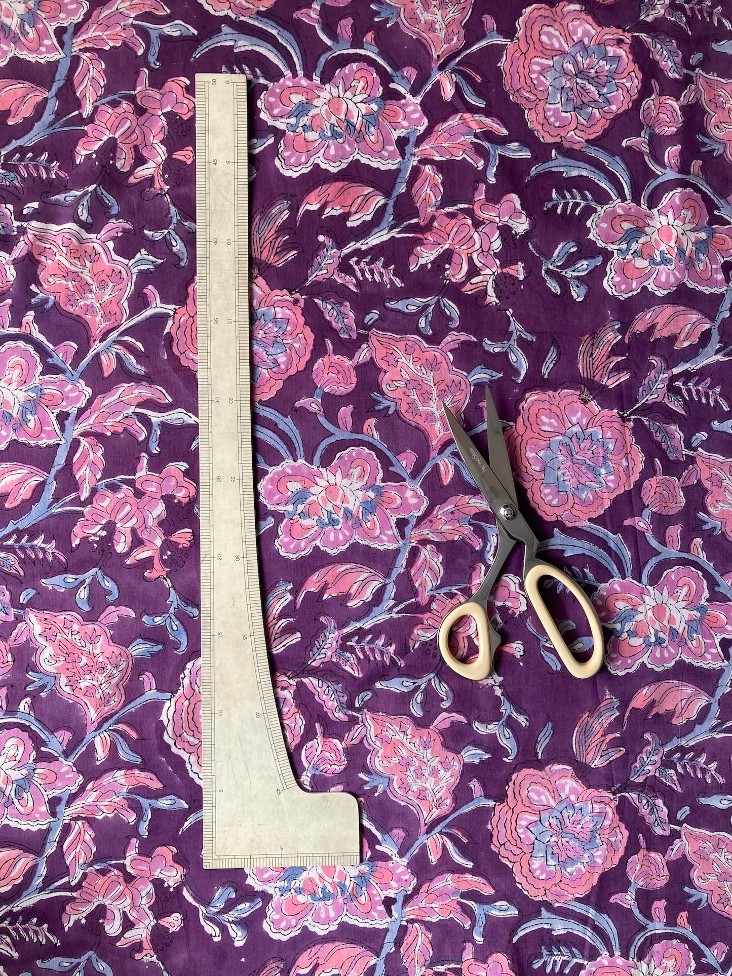 Hand Block Floral Print Purple Cotton Fabric #235-9