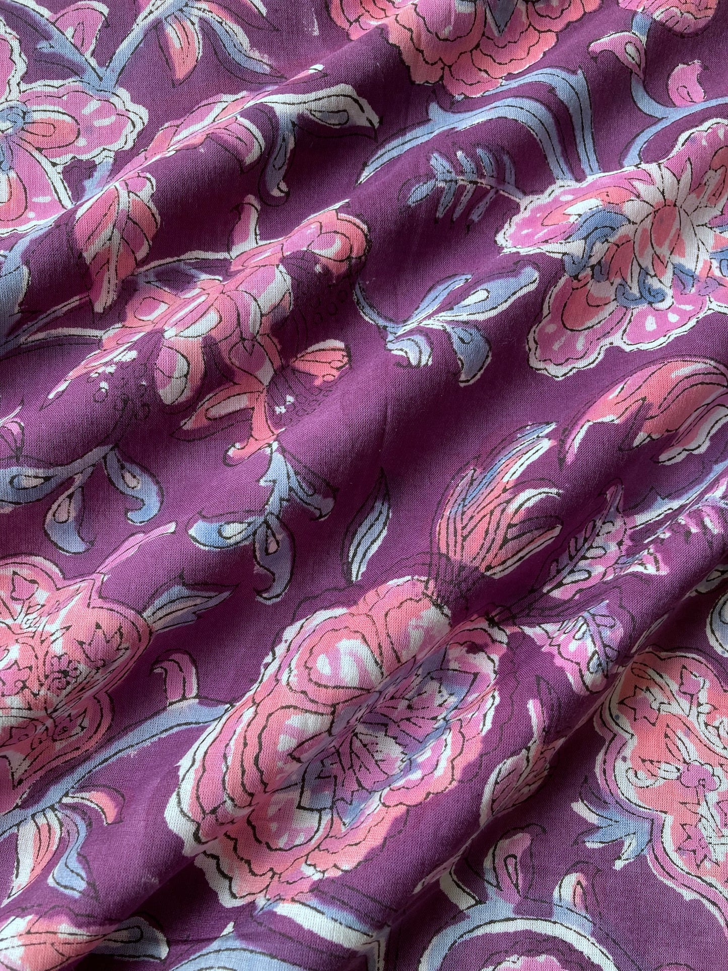 Hand Block Floral Print Purple Cotton Fabric #235-9