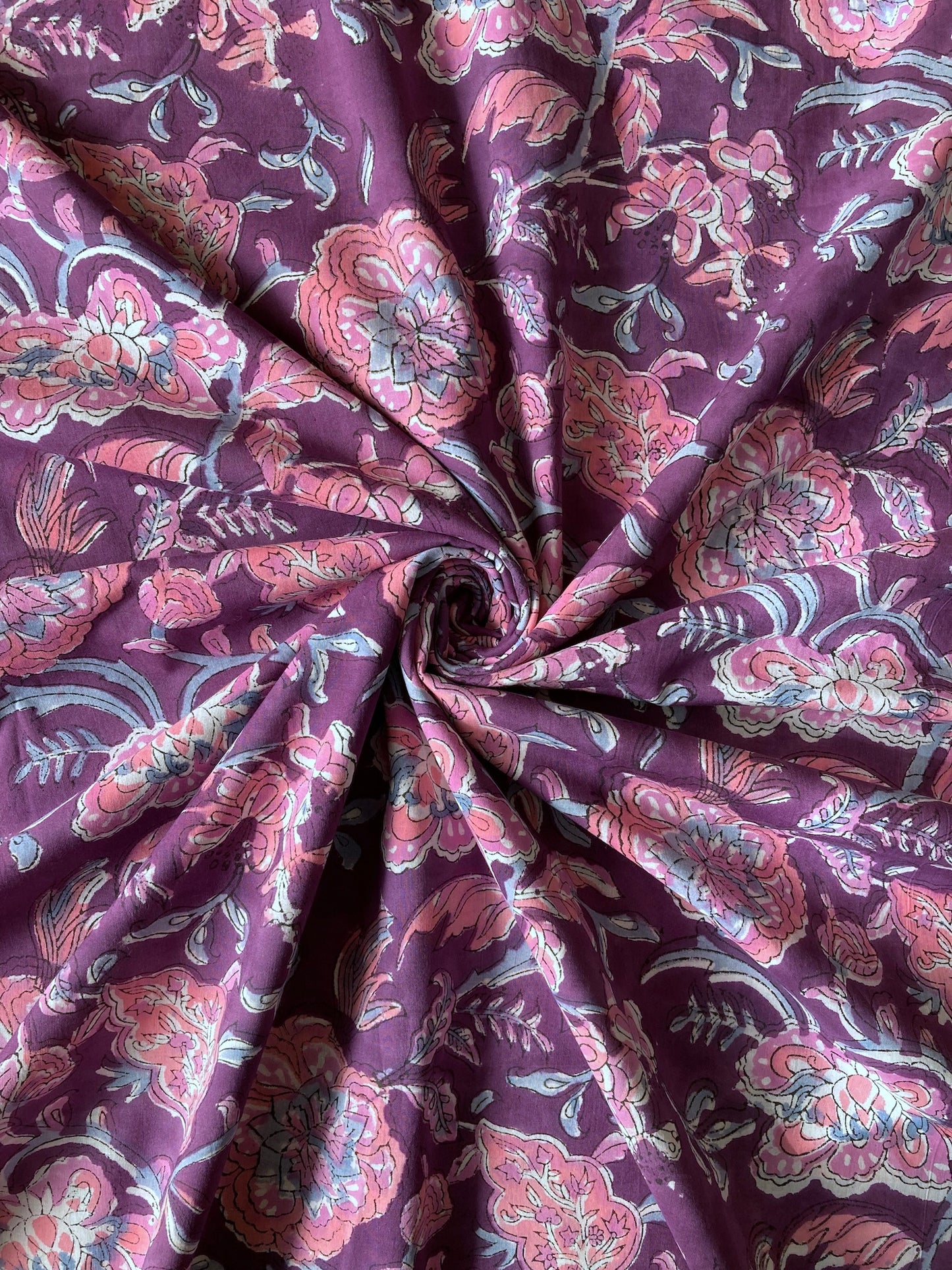 Hand Block Floral Print Purple Cotton Fabric #235-9