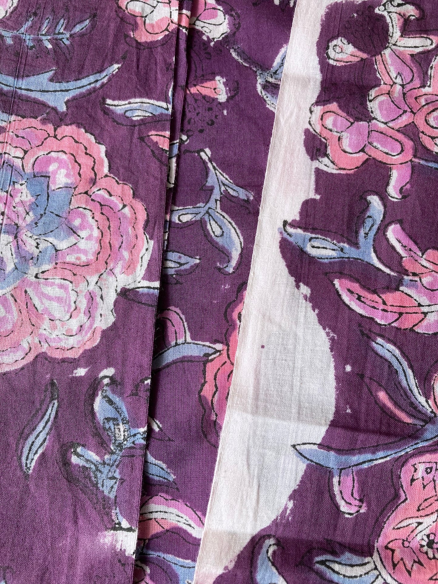 Hand Block Floral Print Purple Cotton Fabric #235-9