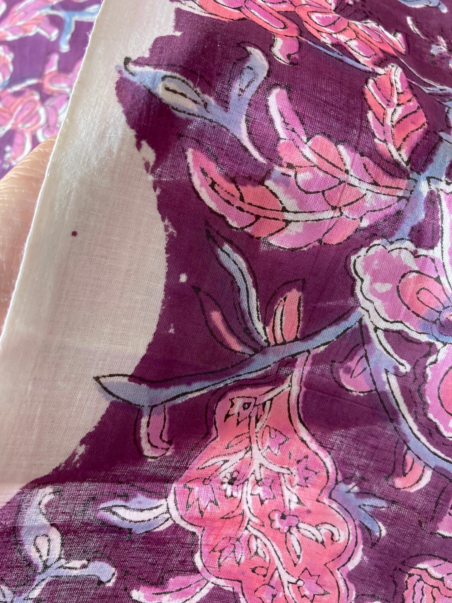 Hand Block Floral Print Purple Cotton Fabric #235-9