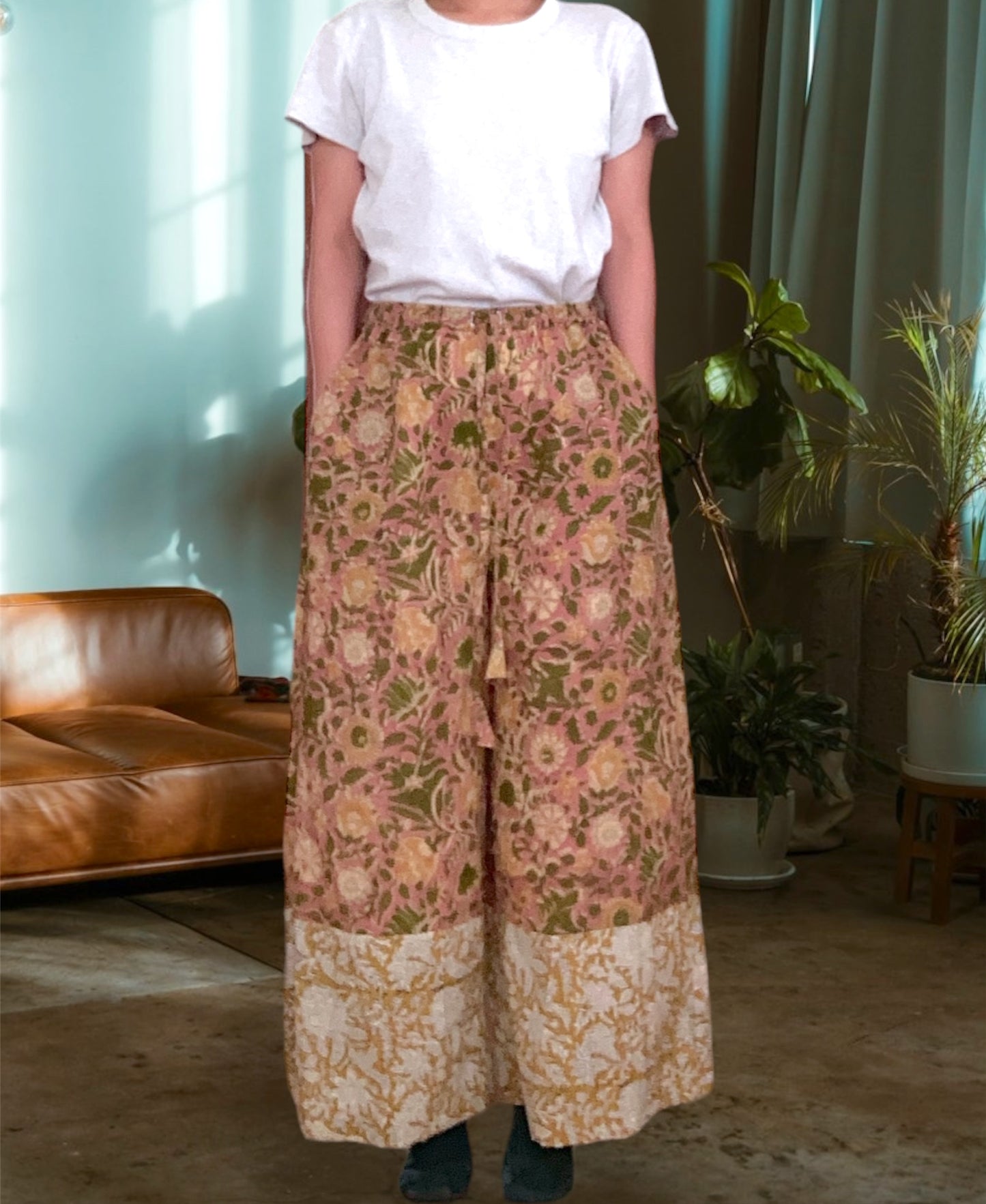 【custom order】Hand Block Print Fabric Cotton Wide Leg Pants