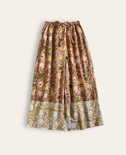 【custom order】Hand Block Print Fabric Cotton Wide Leg Pants
