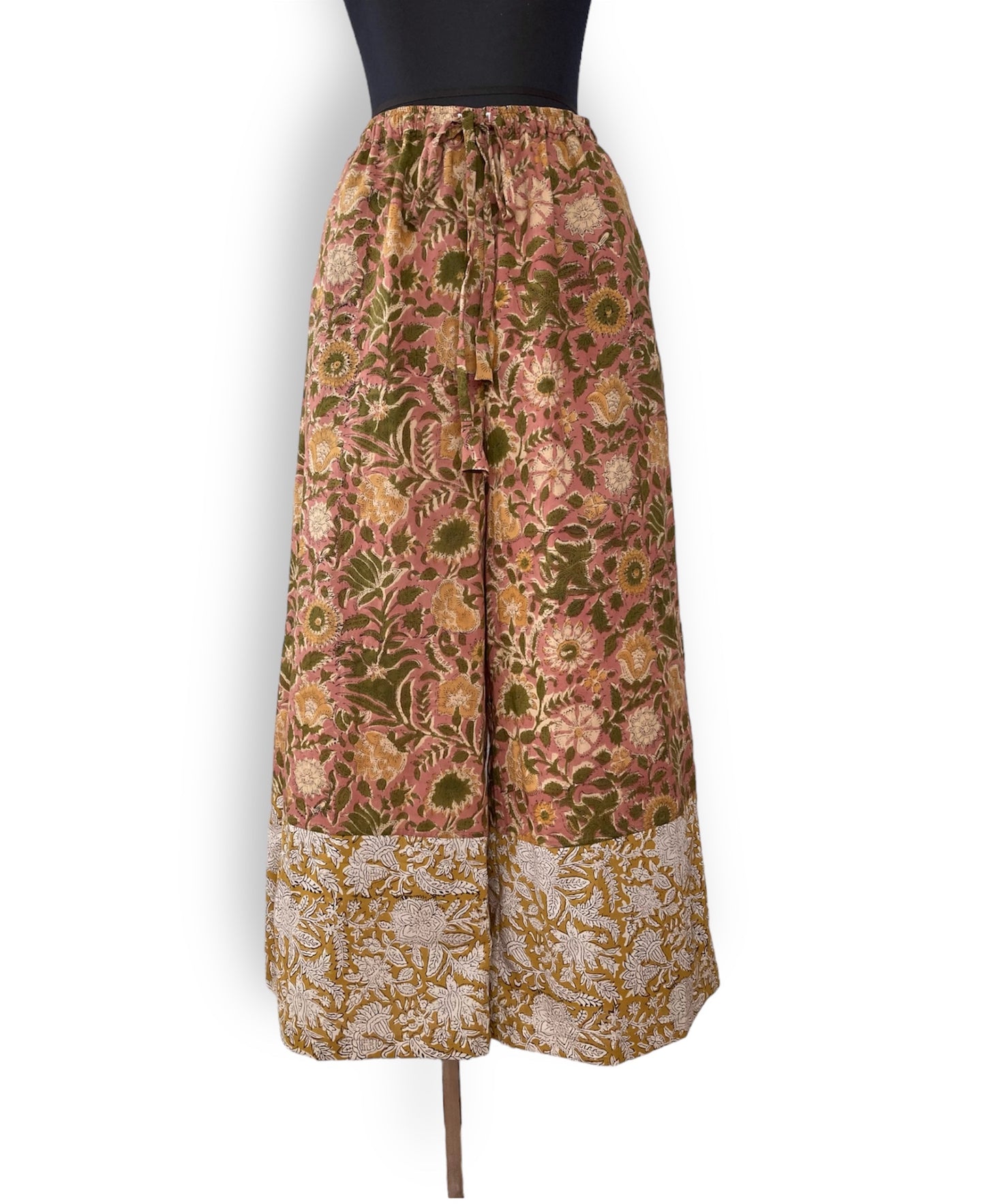 【custom order】Hand Block Print Fabric Cotton Wide Leg Pants