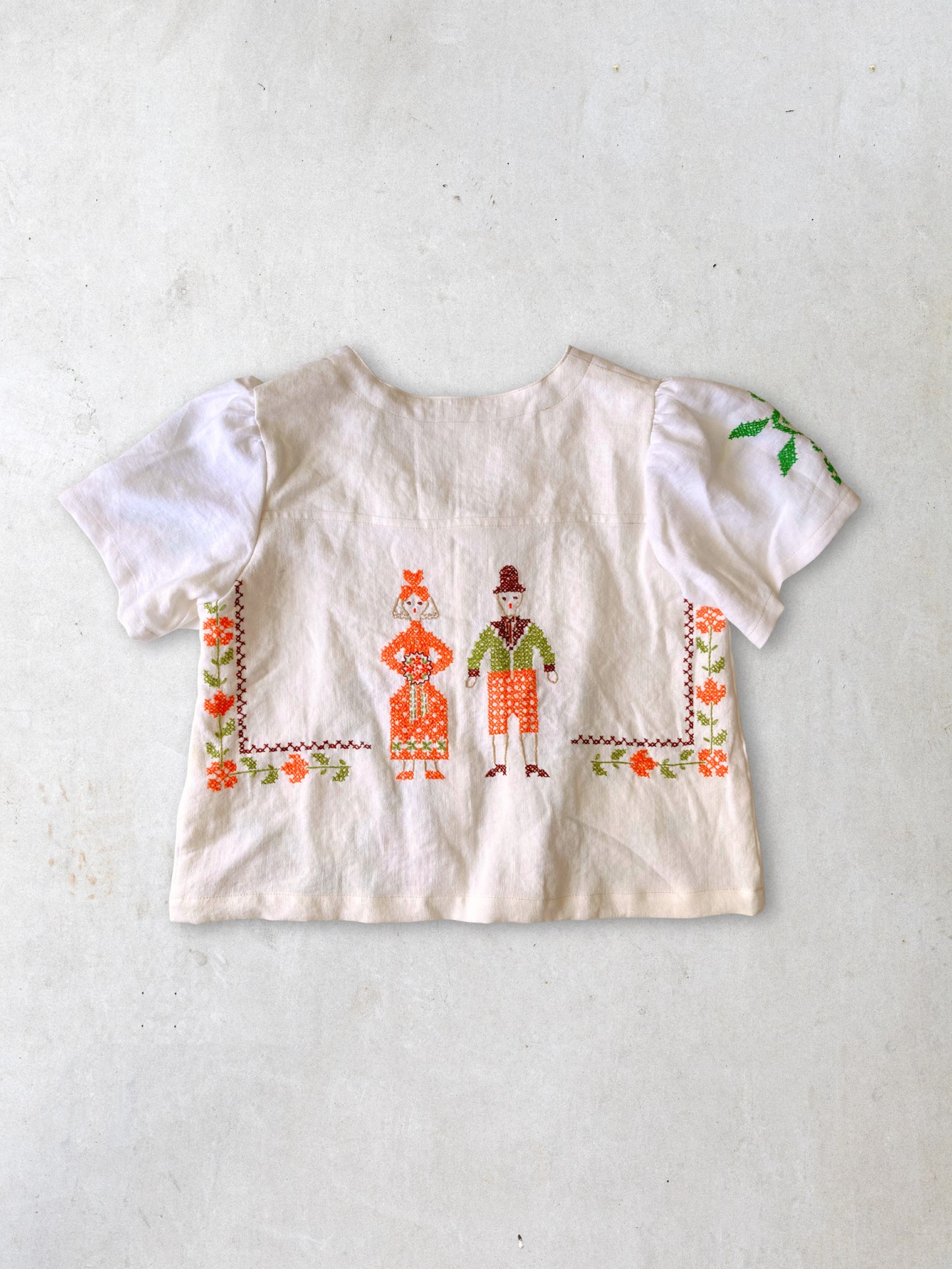 ヴィンテージ リネン 刺繍 リボン 羽織り 半袖シャツ
