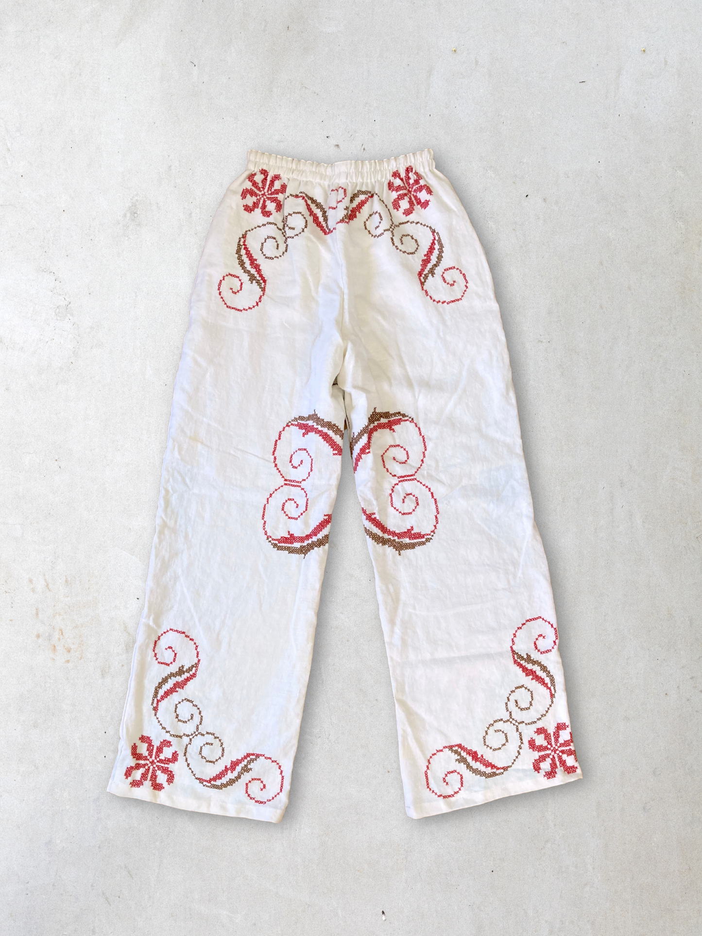 ヴィンテージ 刺繍 コットン生地 パッチワーク イージーパンツ