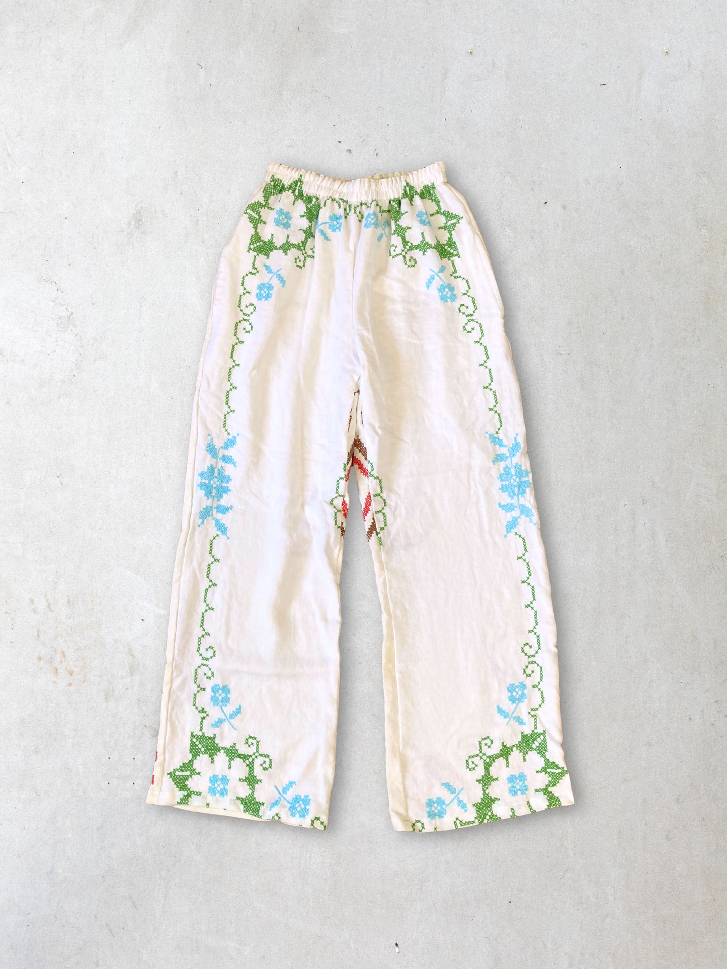 ヴィンテージ 刺繍 コットン生地 パッチワーク イージーパンツ