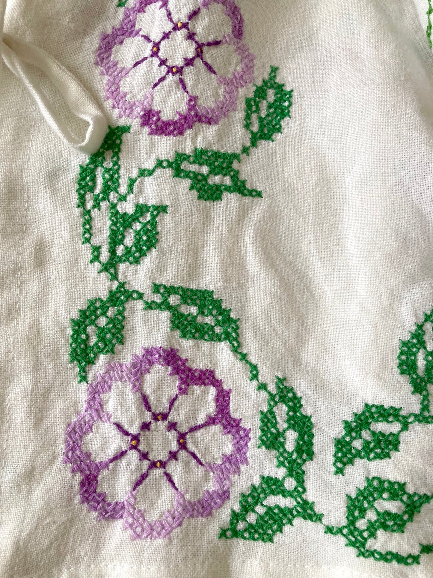 ヴィンテージ リネン 刺繍 リボン 羽織り 半袖シャツ