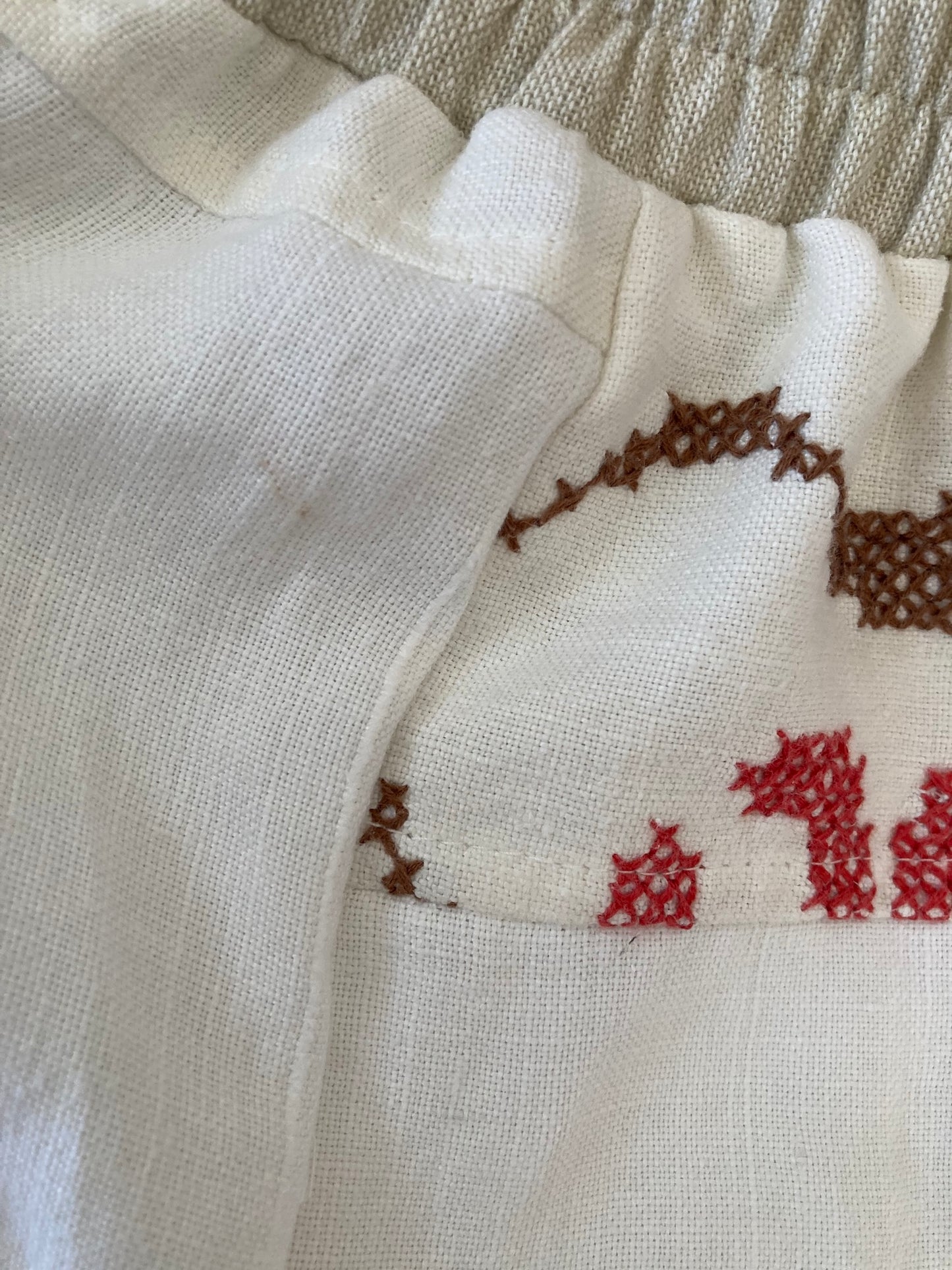 ヴィンテージ 刺繍 リネン 生地 パッチワーク ショートパンツ