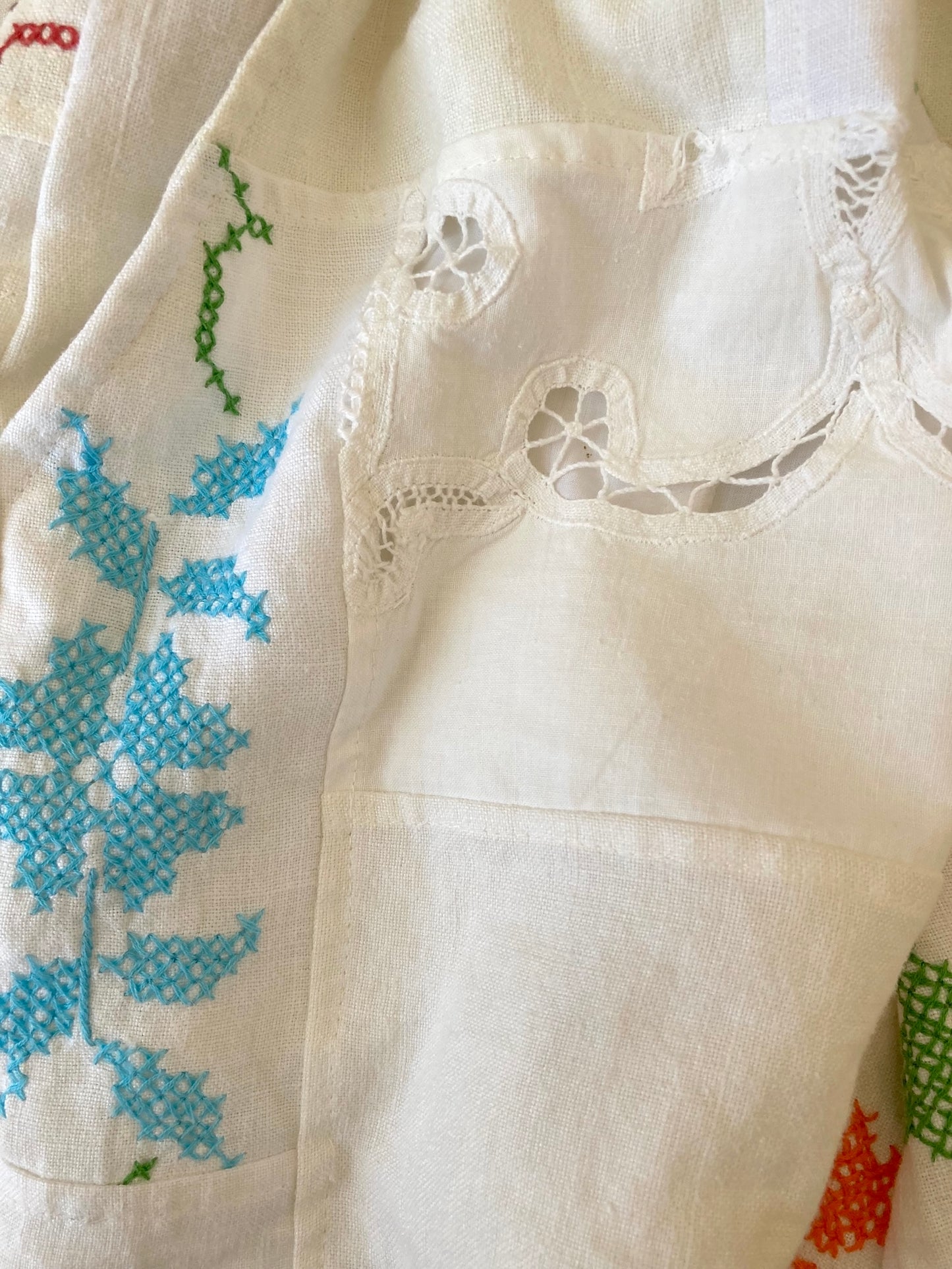 ヴィンテージ 刺繍 リネン 生地 パッチワーク ショートパンツ