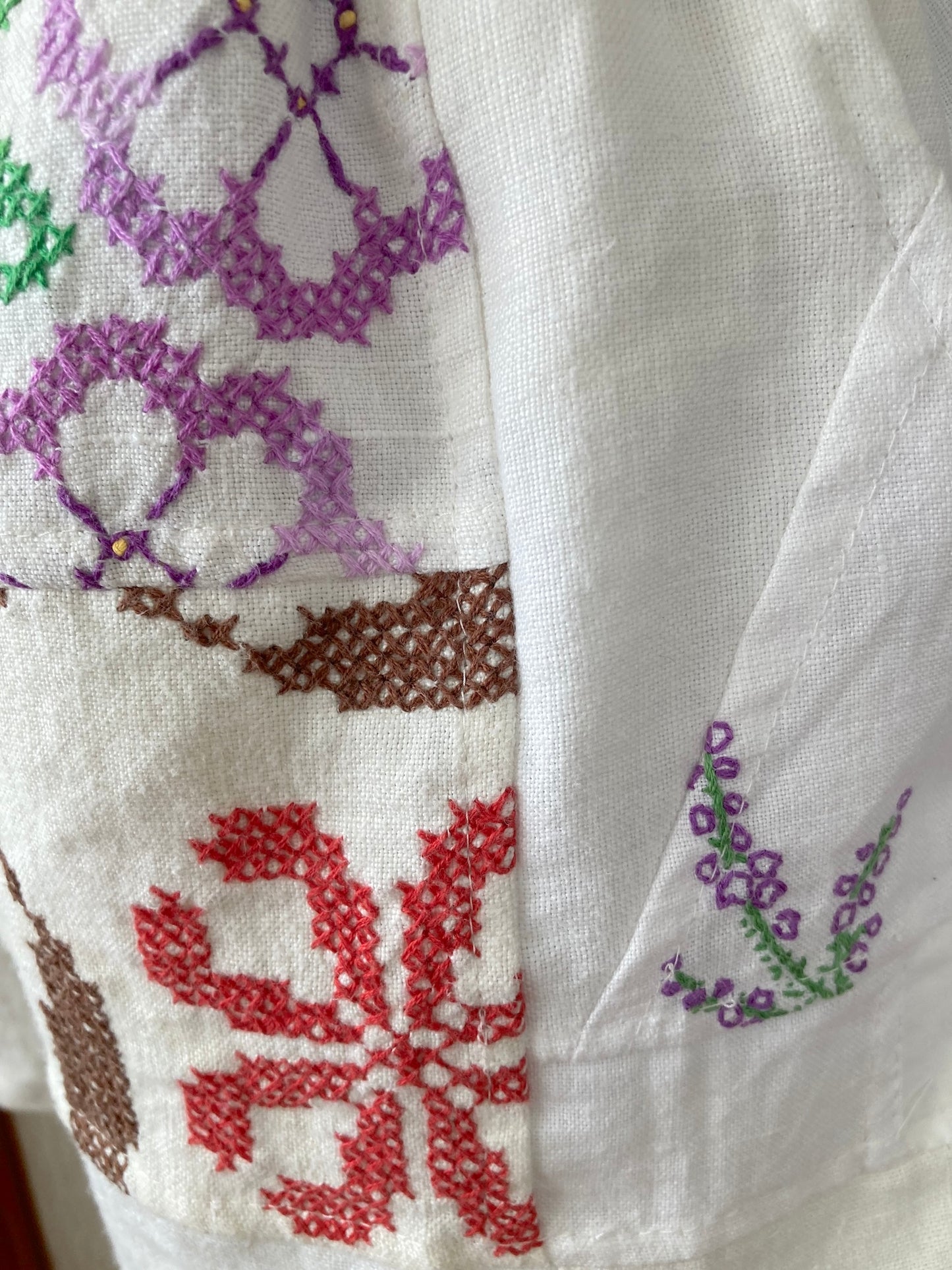 ヴィンテージ 刺繍 リネン 生地 パッチワーク ショートパンツ
