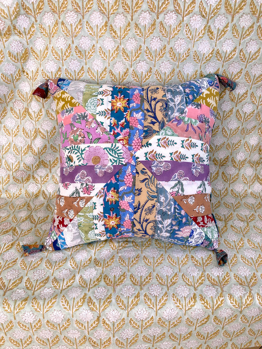 Hand Block Print Patchwork Cushion Cover 36x 36cm
