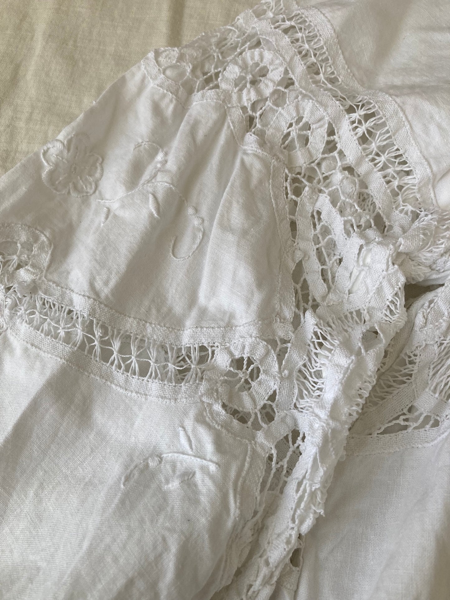 Upcycled Vintage Cotton Battenberg Lace Textile Button-Up Shirt