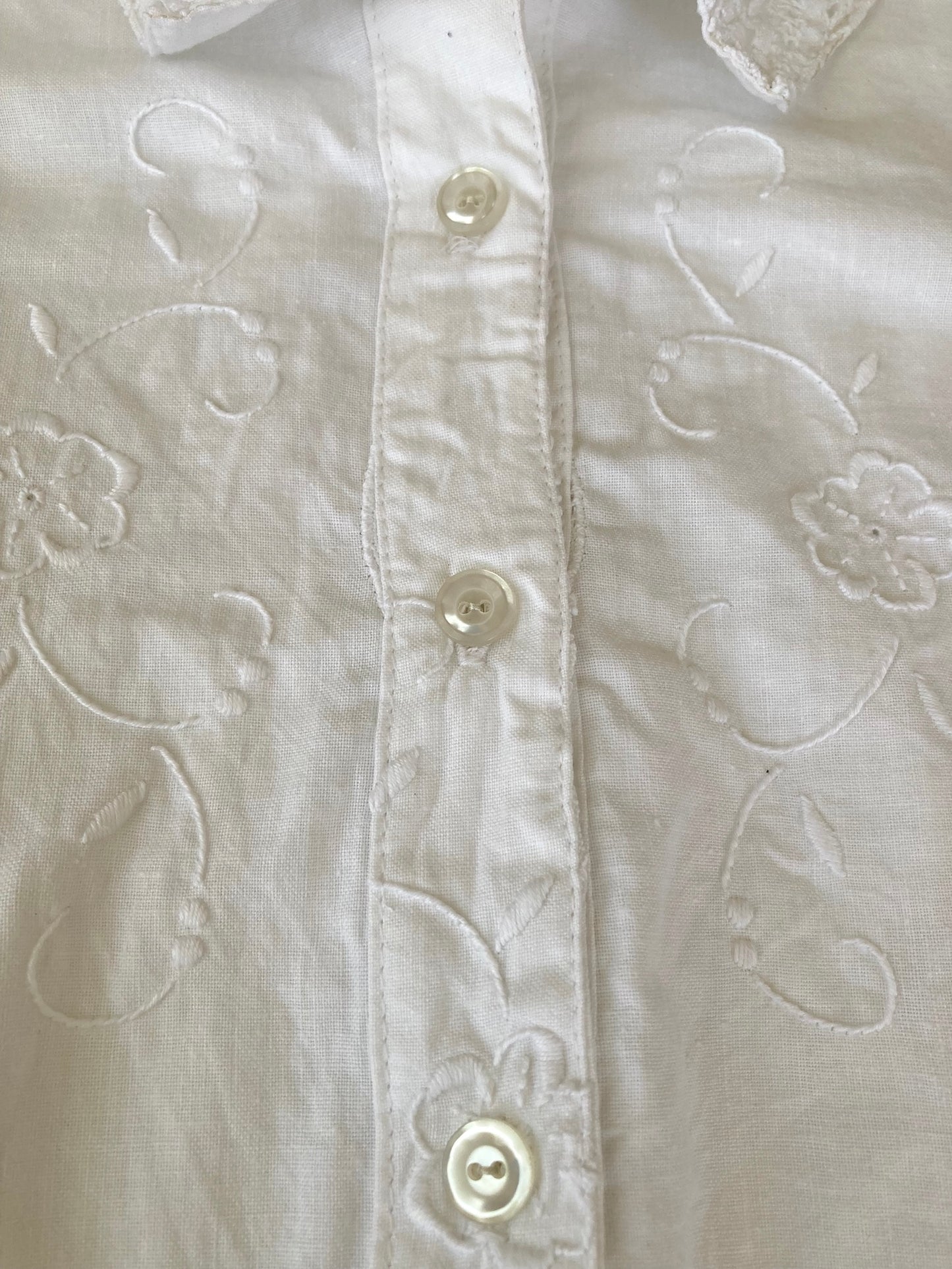 Upcycled Vintage Cotton Battenberg Lace Textile Button-Up Shirt