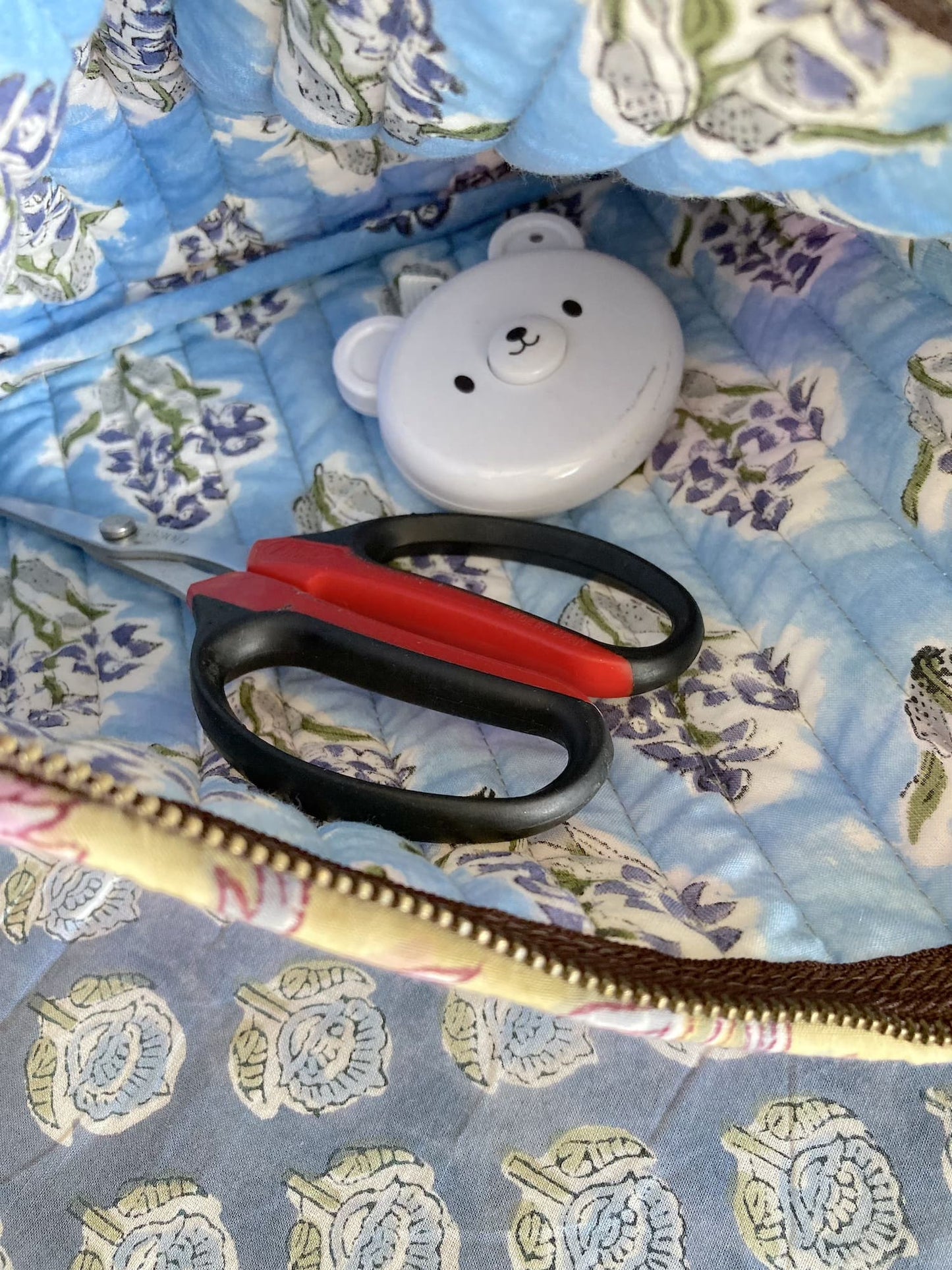 Hand Block Printed Fabric Floral Frill Zipper Cosmetic Bag / Frilled Pouch / Quilted Case