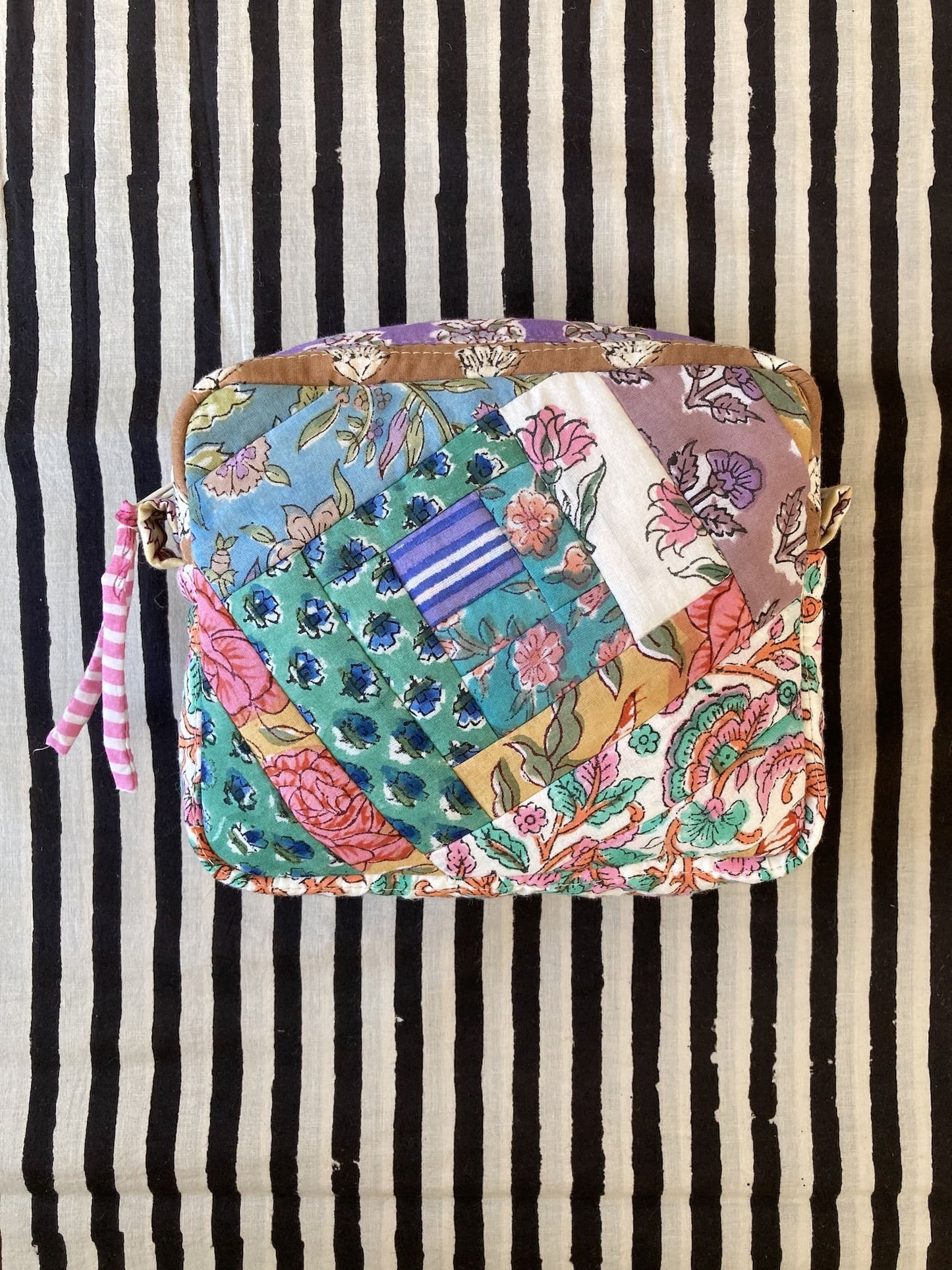 Hand Block Print Fabric Quilted Patchwork Makeup pouch / Travel Bag / Toiletry Bag #2