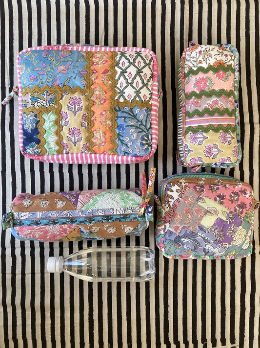 Hand Block Print Fabric Quilted Patchwork Makeup pouch / Travel Bag / Toiletry Bag #2