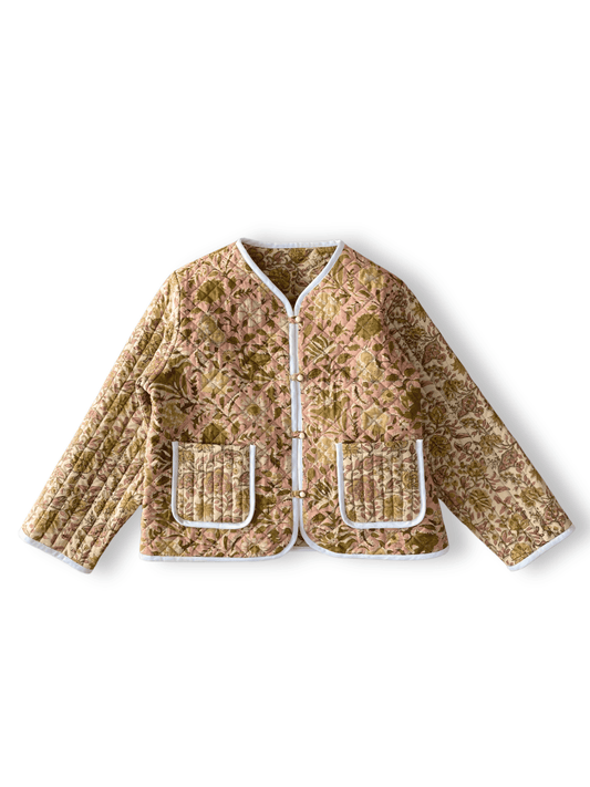Hand Block Print Quilted Jacket | Made by MOJORA