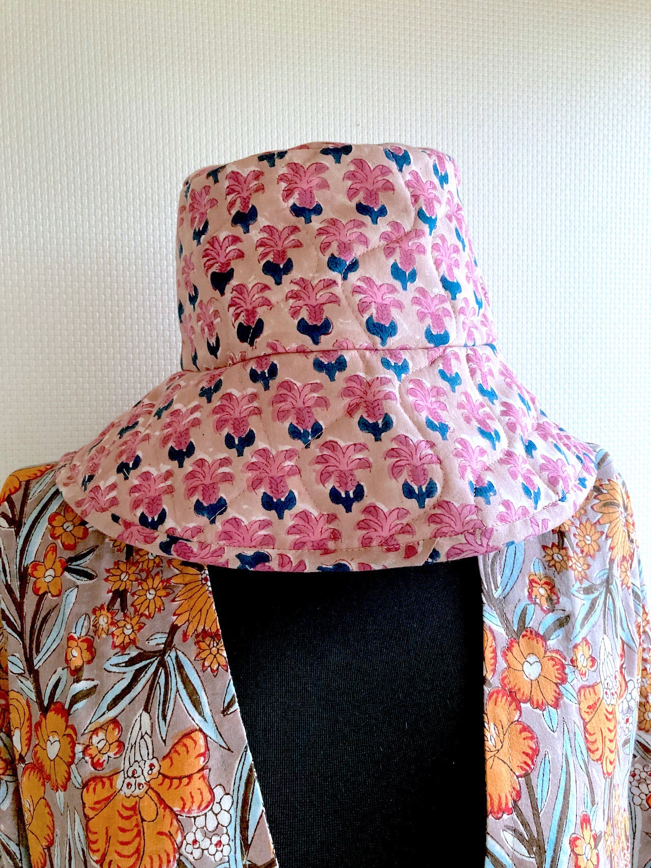 Hand Block Print Quilted Bucket Hat 【custom order】#Sabrina