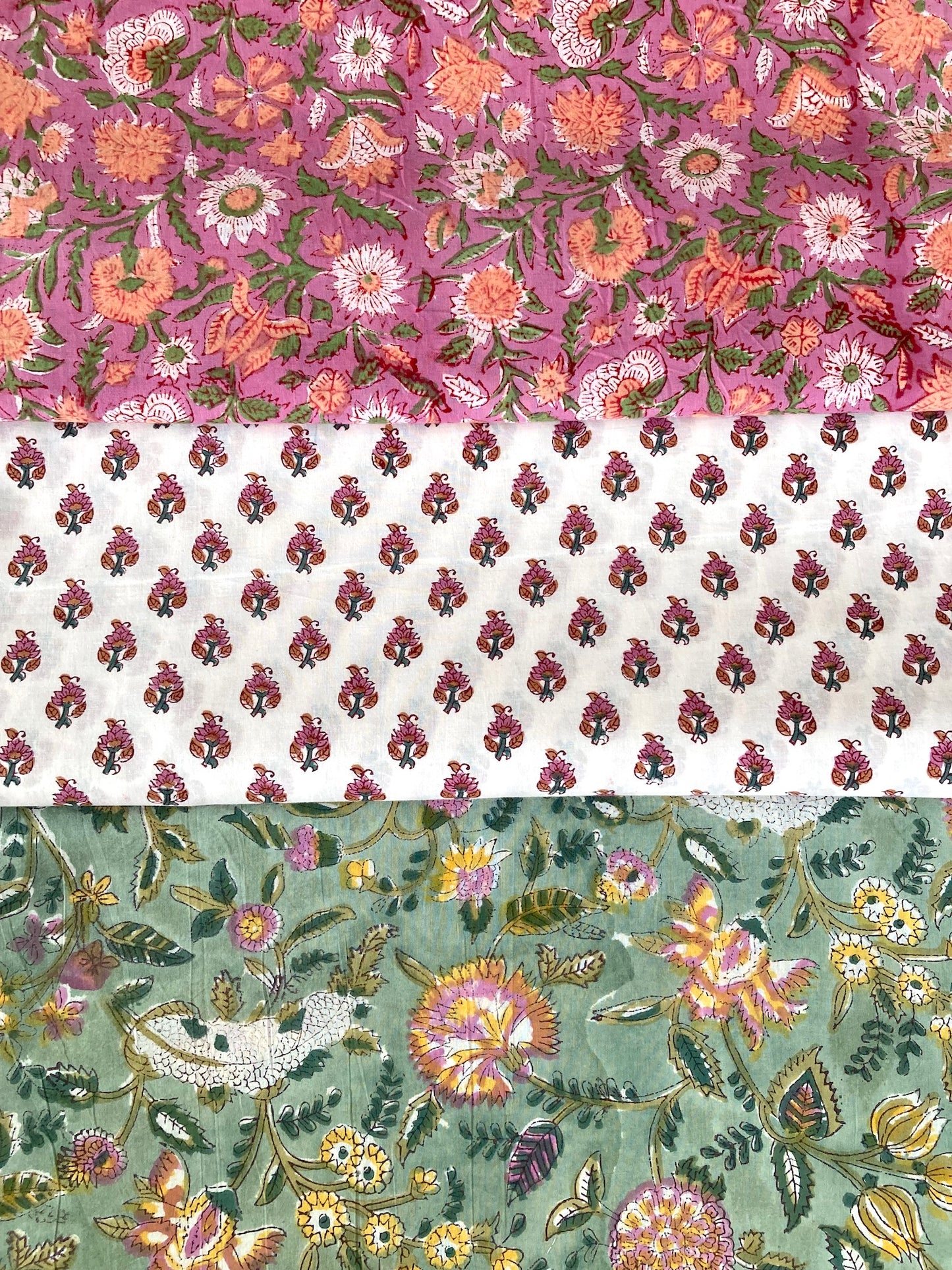 Hand Block Print Jade Green Floral Cotton Fabric #265-16