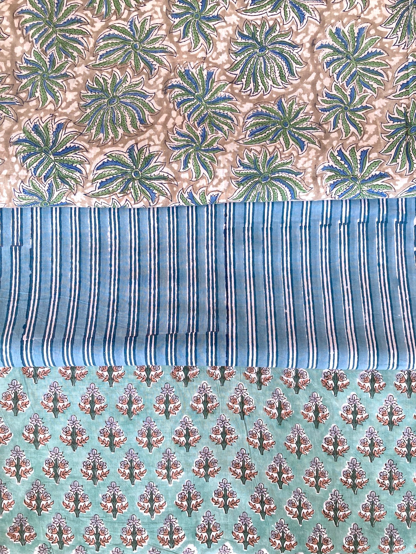 Hand Block Print Turquoise Floral Cotton Fabric #264-11