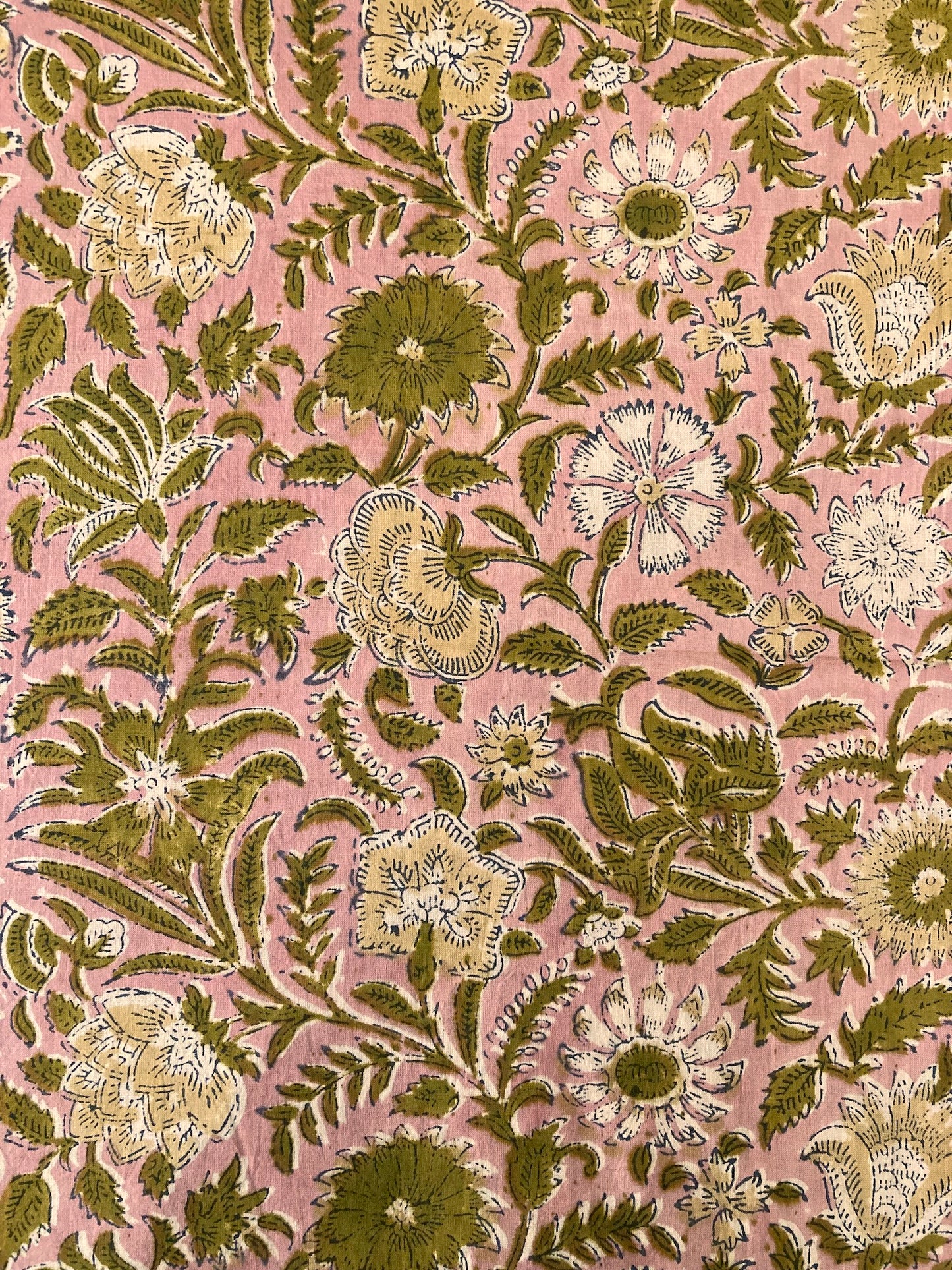 ハンドブロックプリント アンティーク ピンクお花柄 コットン生地 #273-6