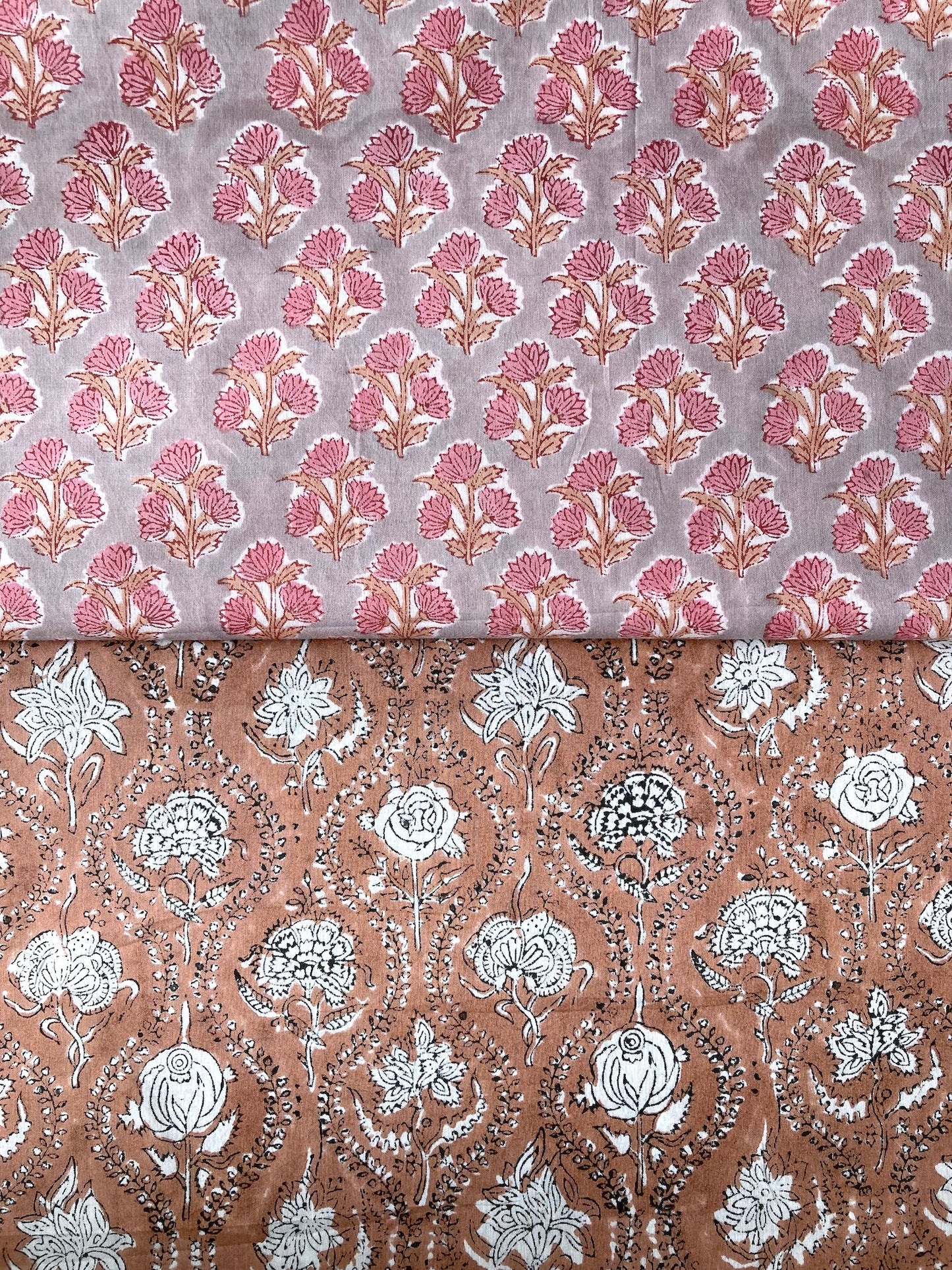 Hand Block Print Light Gray Floral Cotton Fabric #289-13