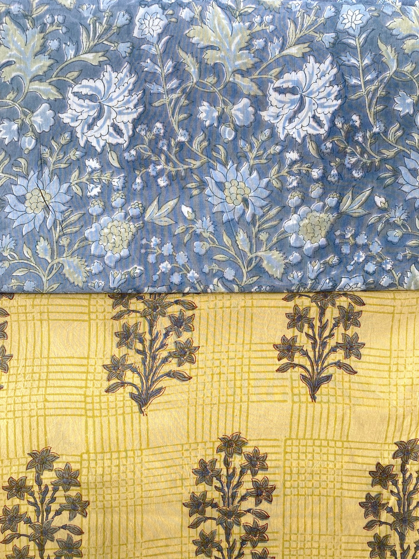 Hand Block Print Ash Blue Cotton Fabric #289-12