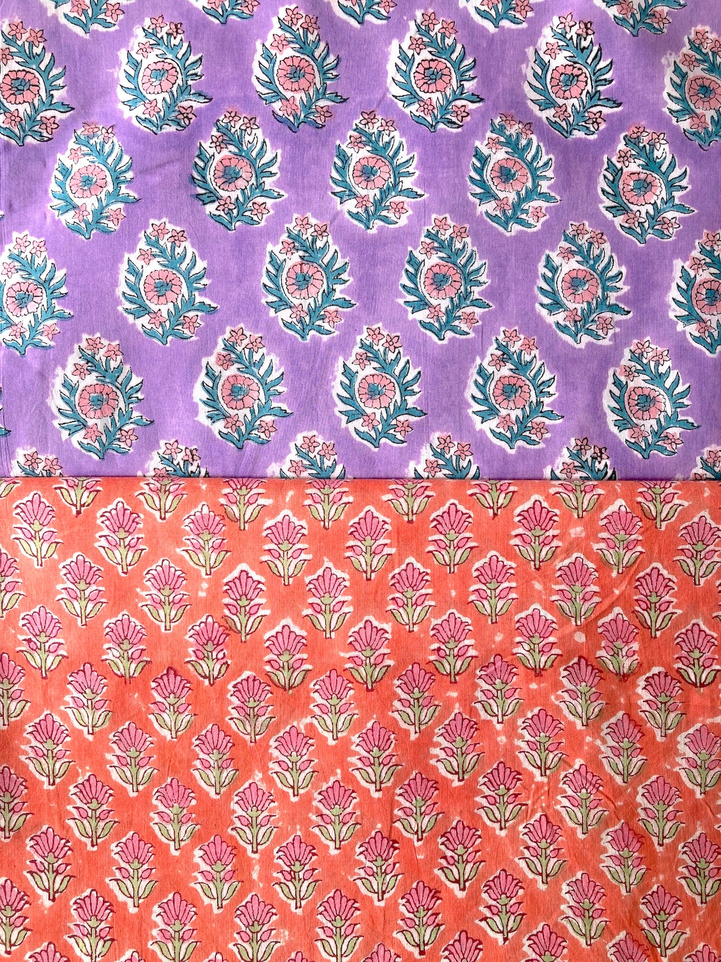 ハンドブロックプリント コーラル 小花柄 コットンプリント生地 #289-17