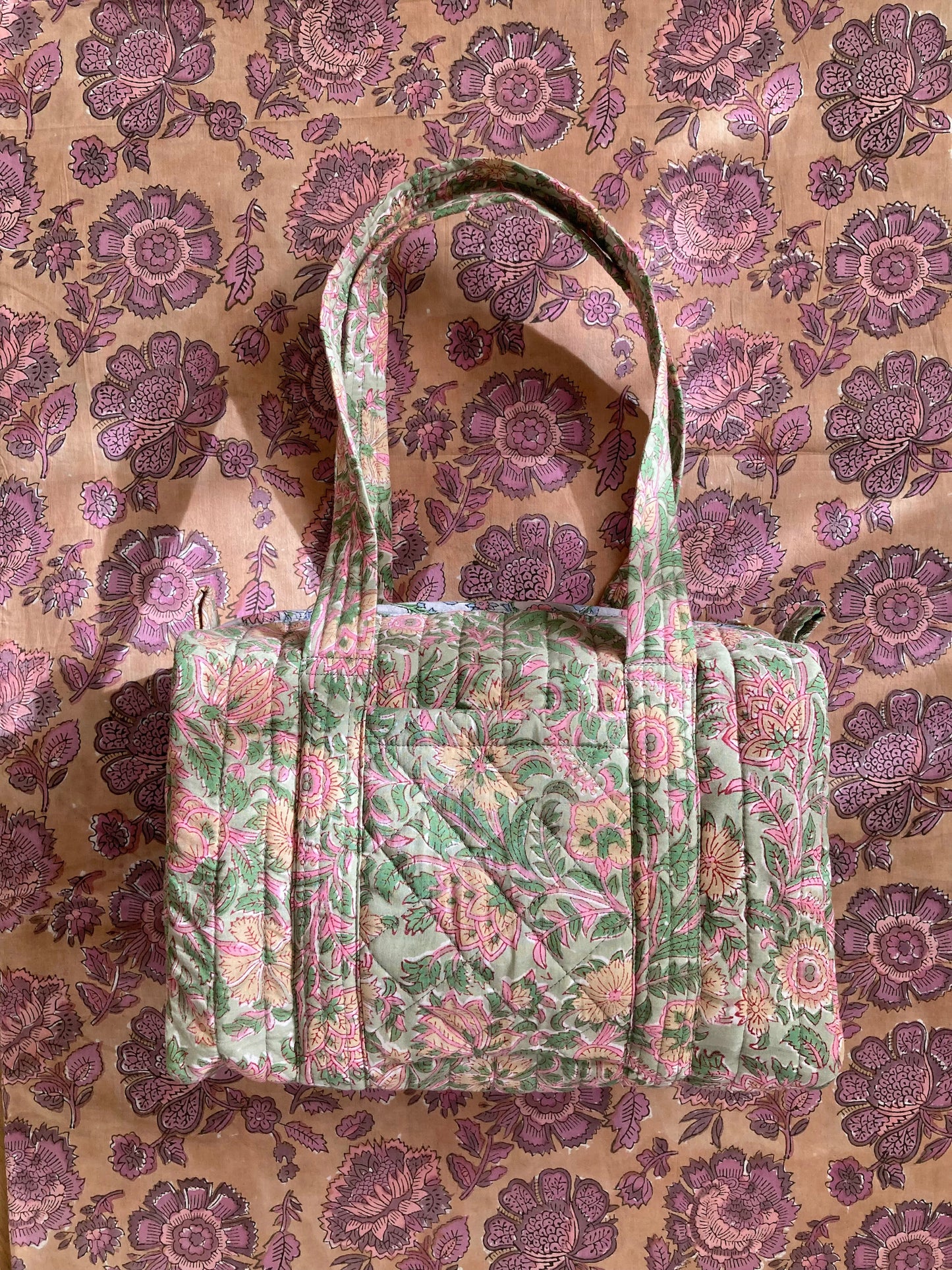 Hand Block Printed Quilting Shoulder Bag 【custom order】