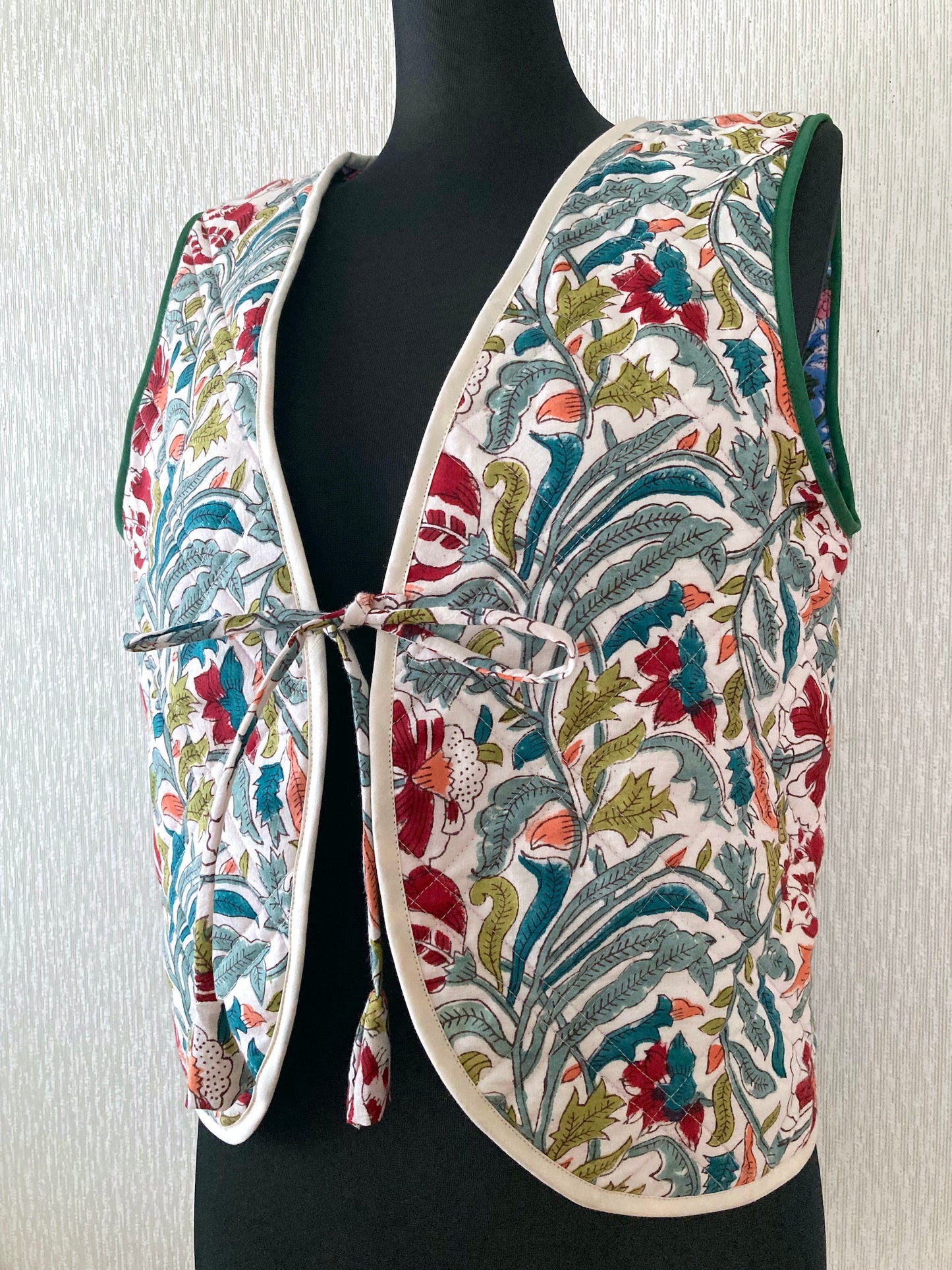 【custom order】Block Print Quilted Reversible Vest #Nicole