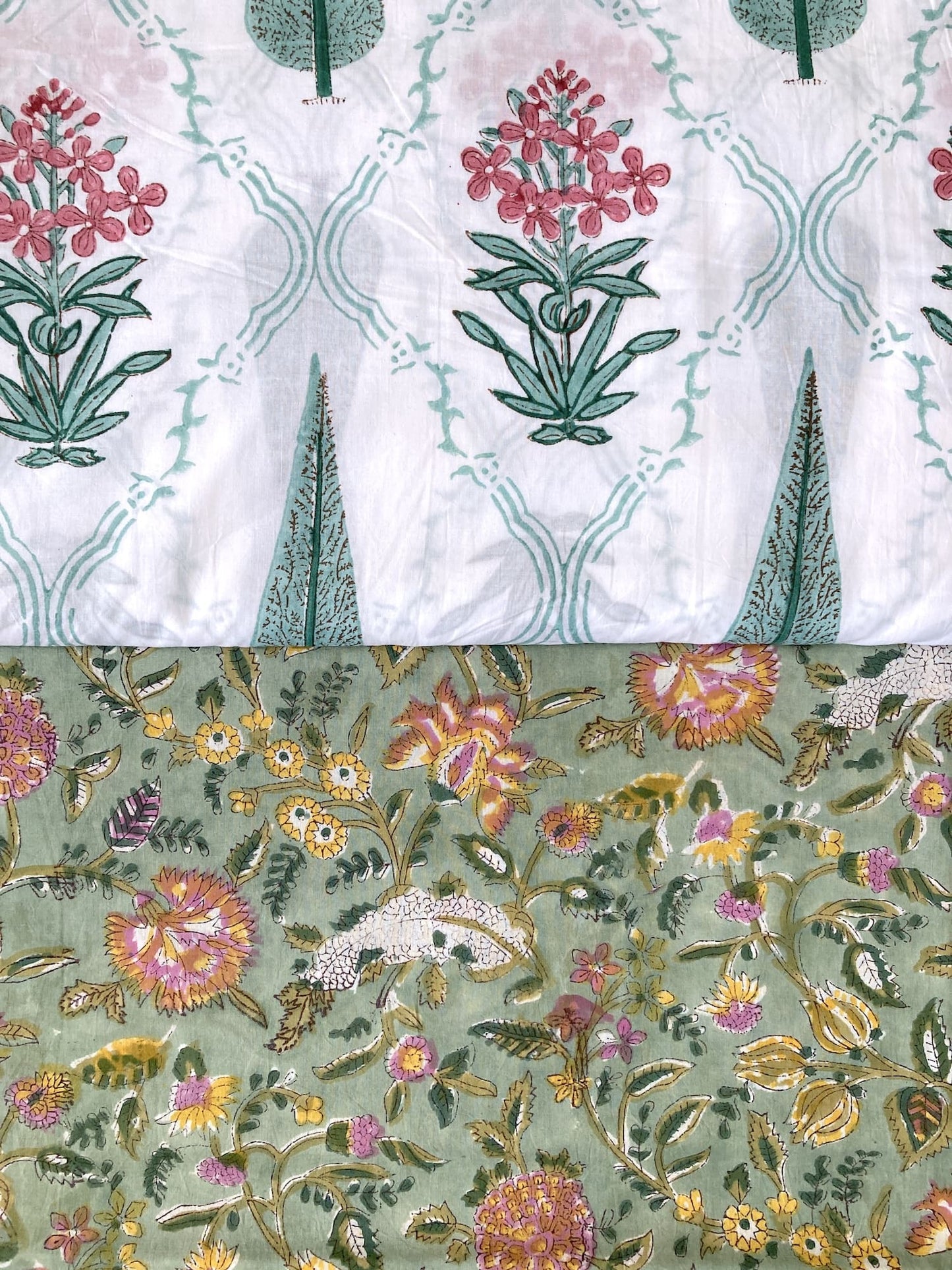 ハンドブロックプリント お花と木 コットンプリント生地 #272-14