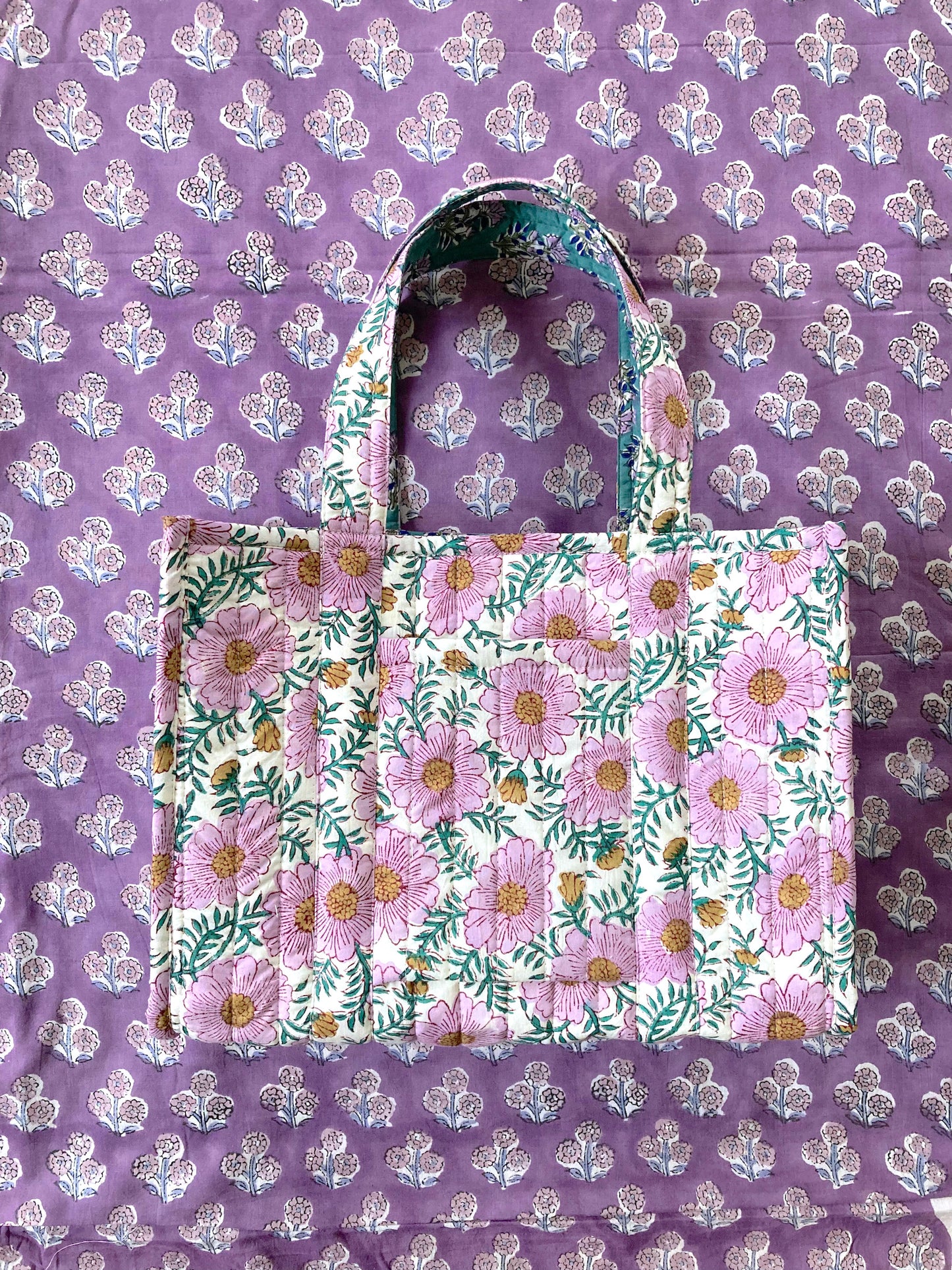 【 custom order 】Hand Block Print Quilted Tote Bag #daybag-M