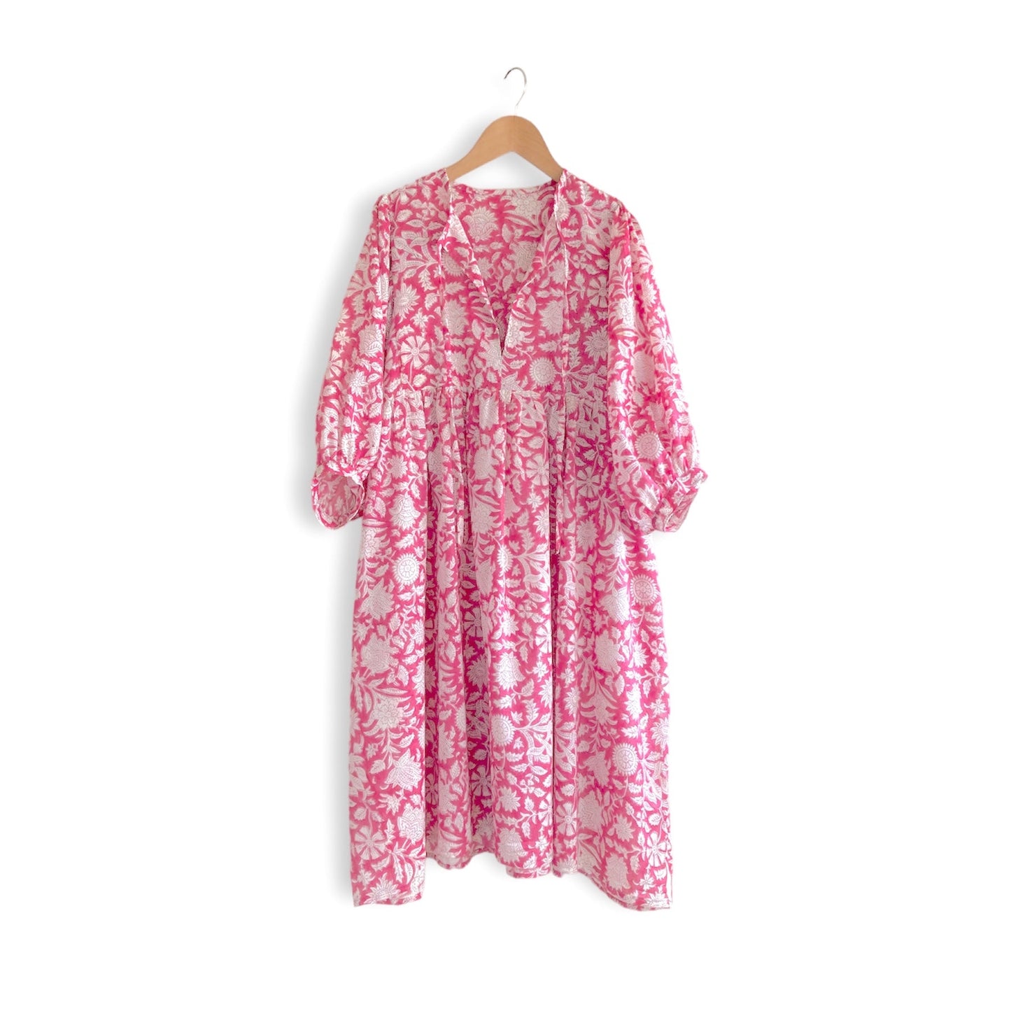 ハンドブロックプリント ボーホーギャザーワンピース JESS-Dress