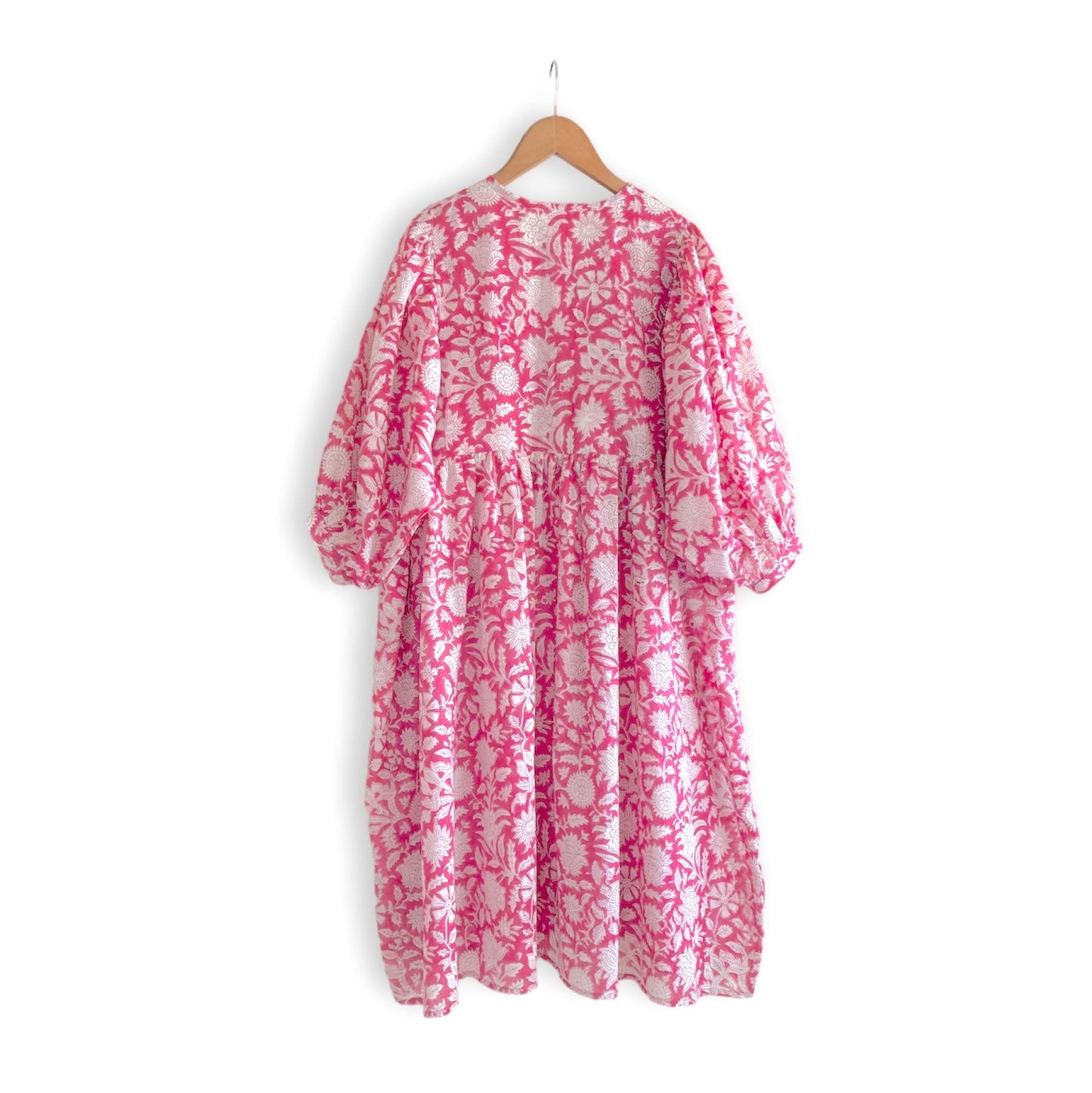ハンドブロックプリント ボーホーギャザーワンピース JESS-Dress