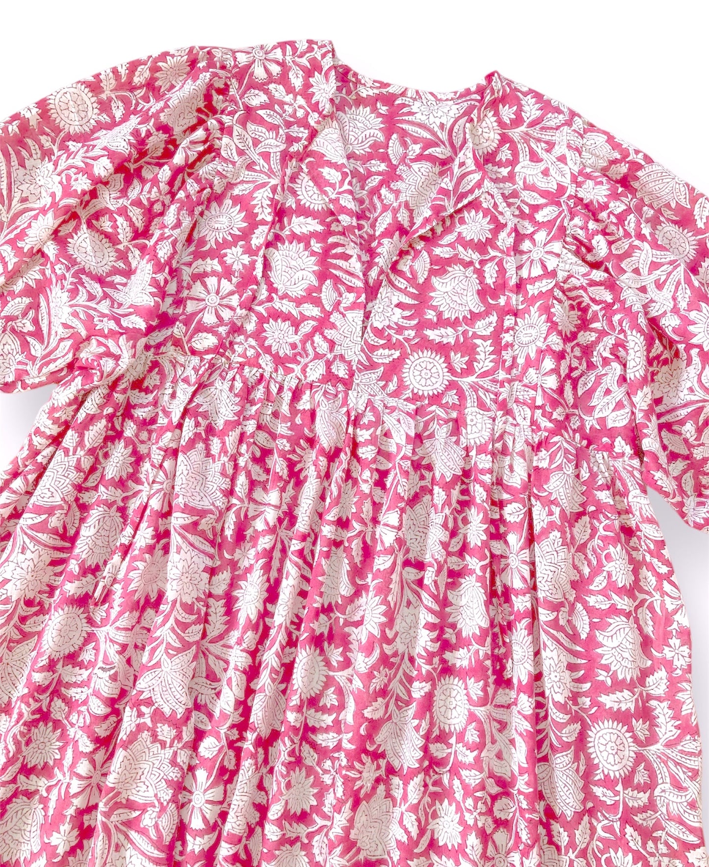 ハンドブロックプリント ボーホーギャザーワンピース JESS-Dress