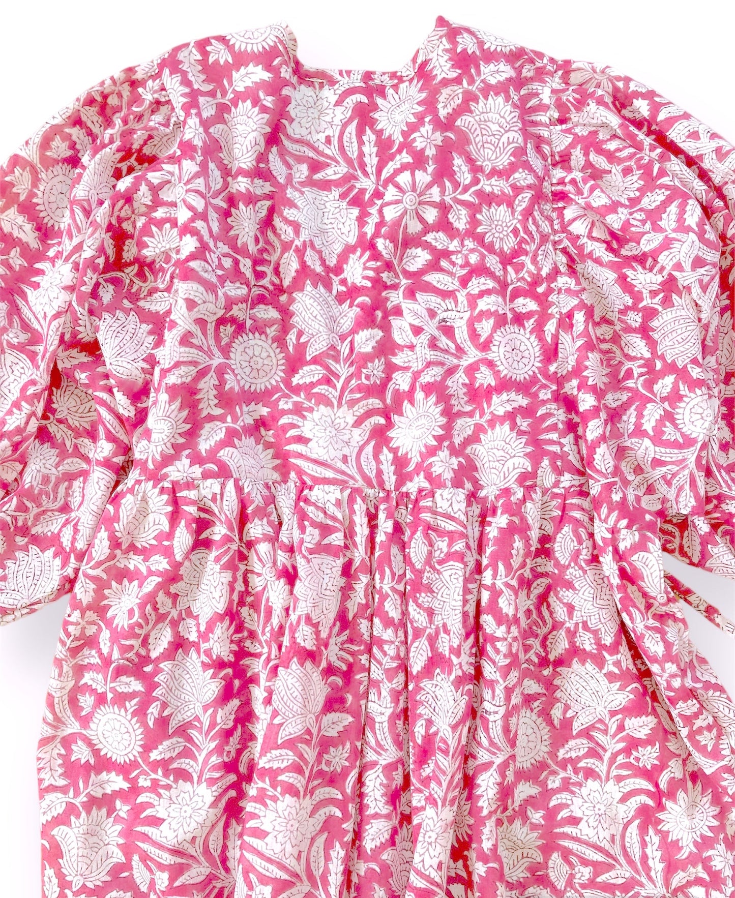 ハンドブロックプリント ボーホーギャザーワンピース JESS-Dress