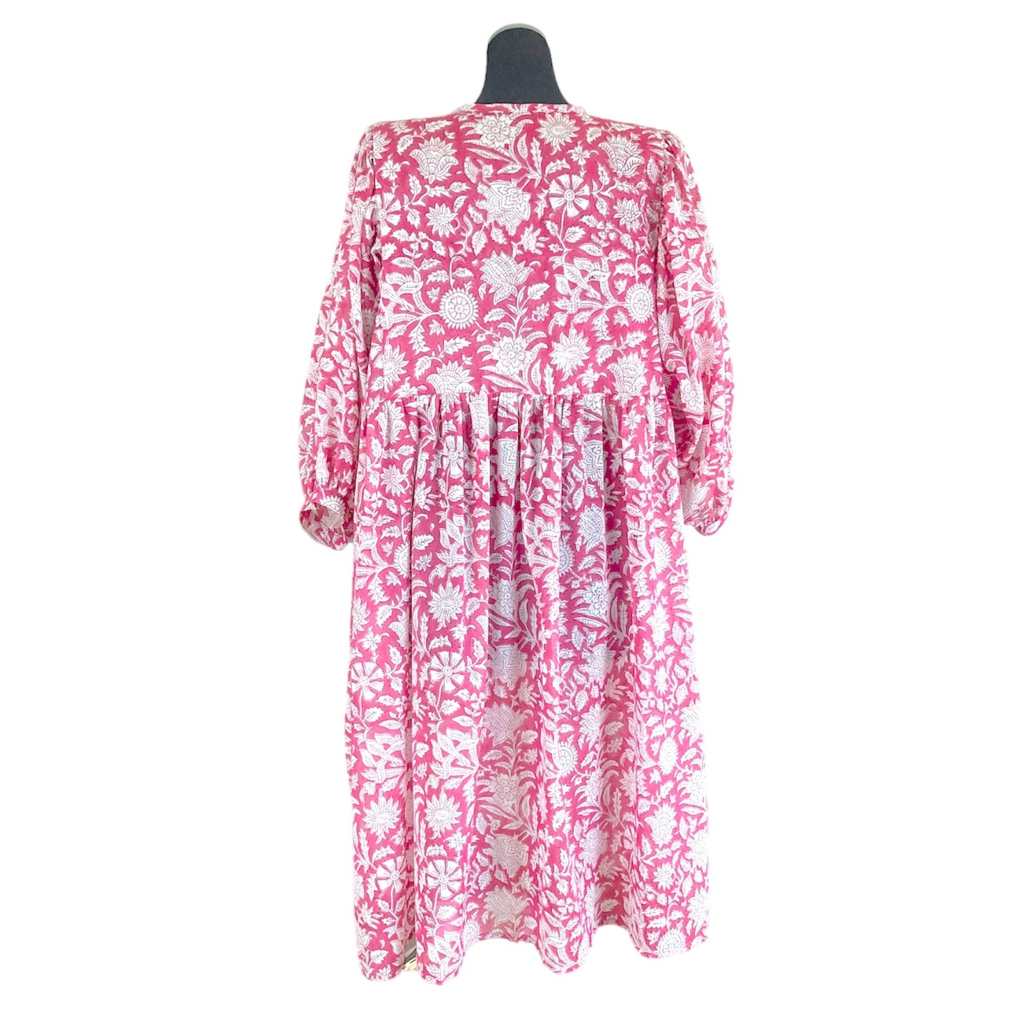 ハンドブロックプリント ボーホーギャザーワンピース JESS-Dress